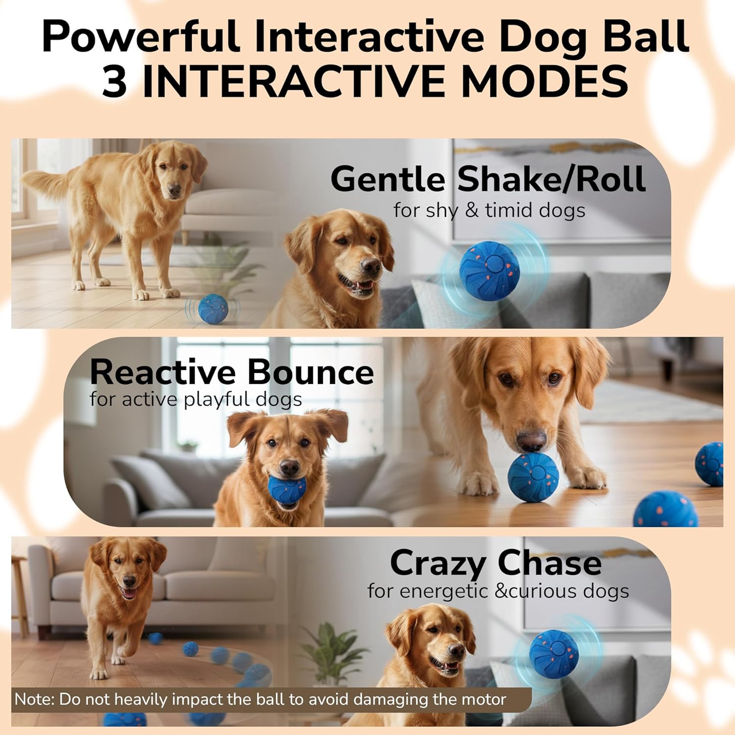 Interactive Dog Ball Blue 3.23in Smart Interactive Dog Toy, Durable E-TPU Dog Balls, Interactive Dog Toys for All Dogs, USB-C Fast Charge, IPX7 Waterproof