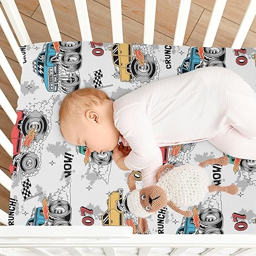 Miniatura 8 de Monster Trucks - Sábanas blancas para cuna de bebé, sábana bajera para cuna, para niños y niñas, sábana de algodón para cuna estándar para cuna y