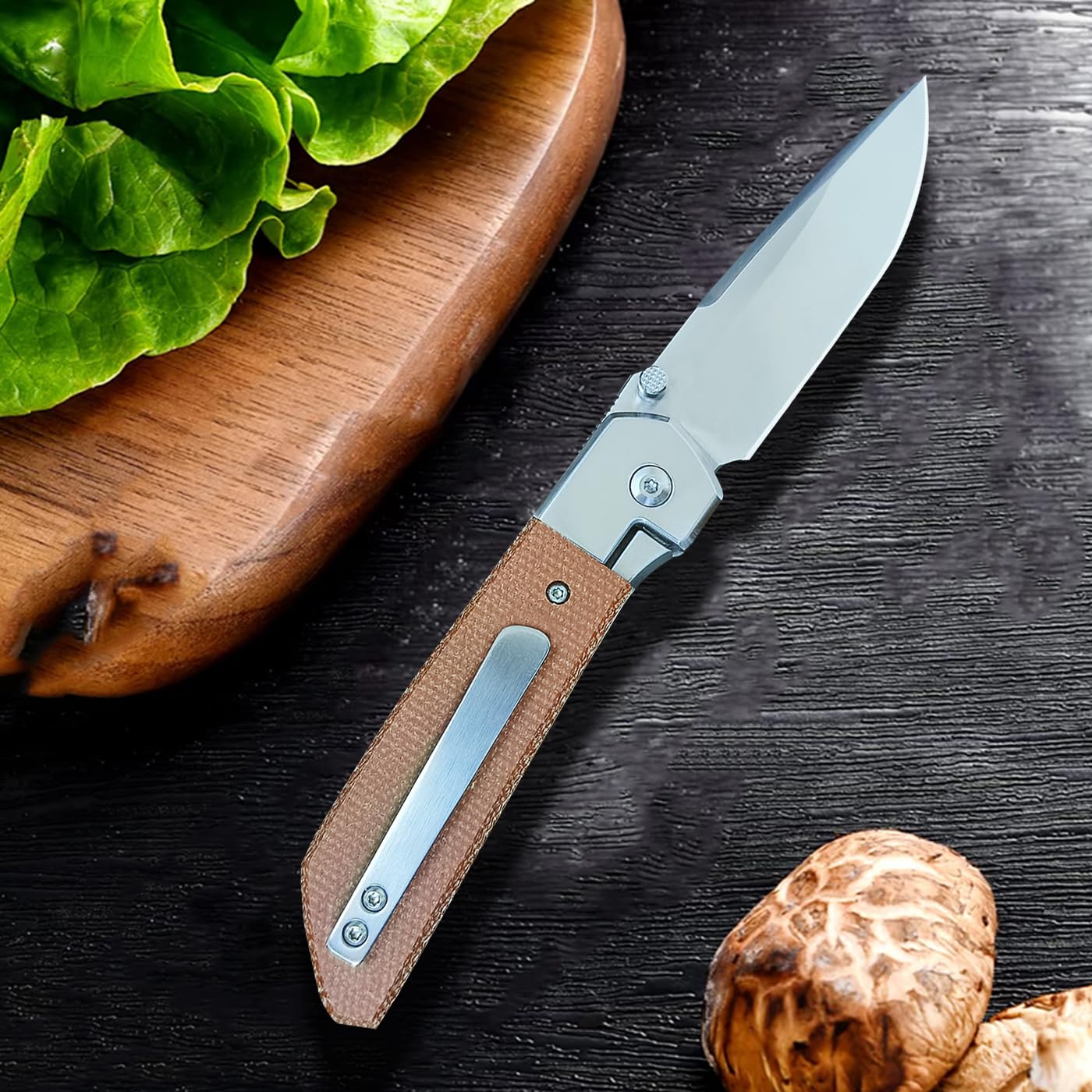 Gentleman's Tools, ostrze Drop-Point ze stali D2, solidny drewniany uchwyt, głęboki klips, idealne na kemping, polowanie, wędrówki i EDC, prezent dla mężczyzn i kobiet (małe)