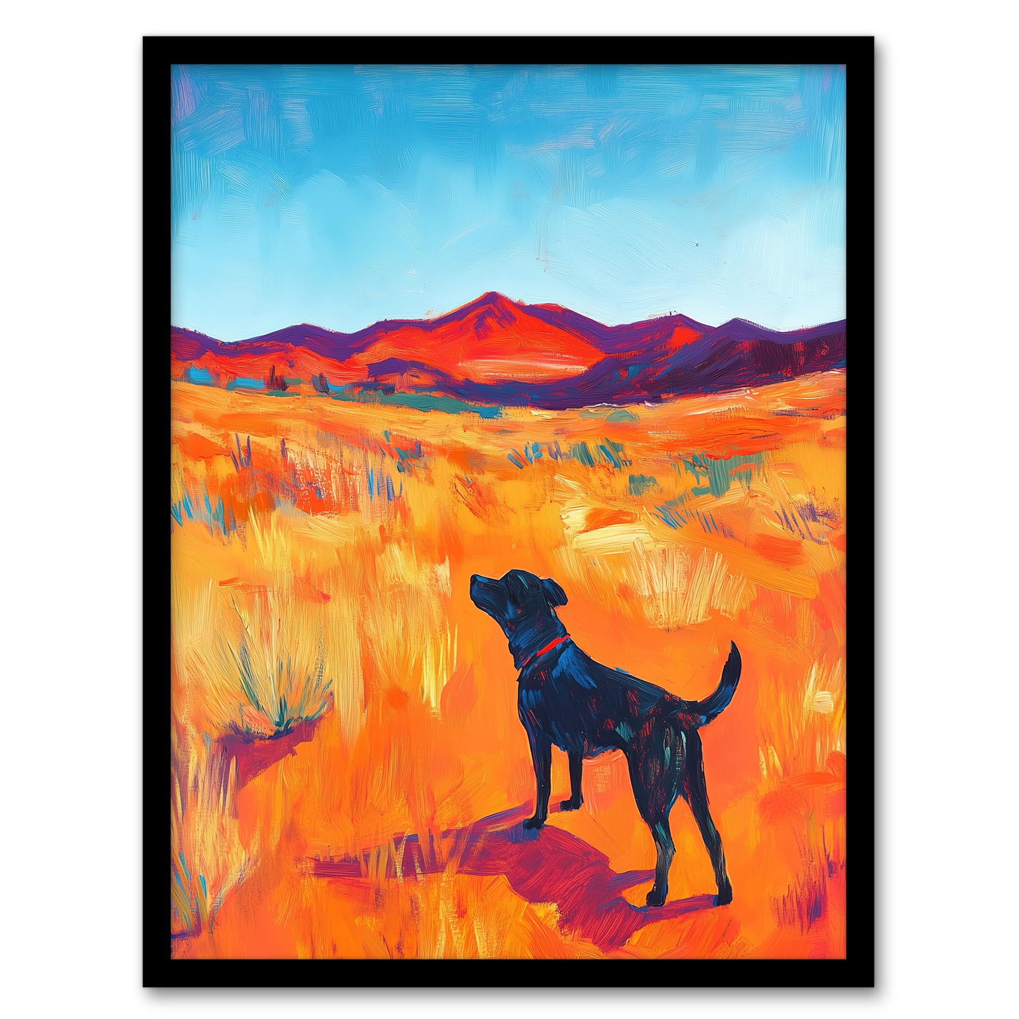 Artery8 Black Labrador in Countryside Landscape Dog Lover Living Room Artwork Framed Wall Art Print A4