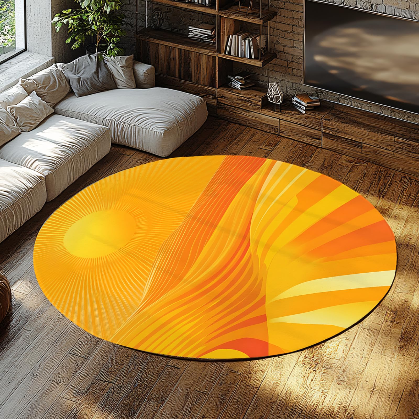 Tapis antidérapant lavable style nordique dégradé jaune 80cm