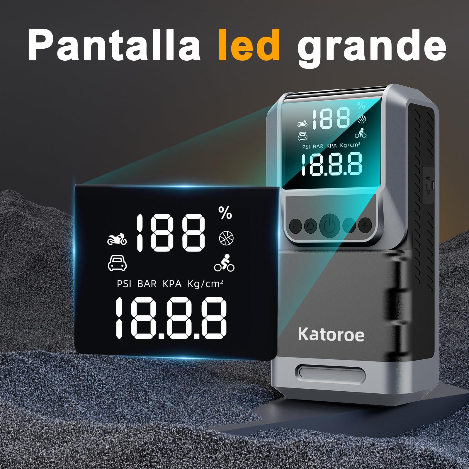 Arrancador de Coches 6000A con Compresor, 150PSI Inflador de Neumáticos, Arrancador de Baterias de Coche(10L Gasolina o 8L Diésel), 12V Jump Starter con Pantalla LED, Luz de Emergencia
