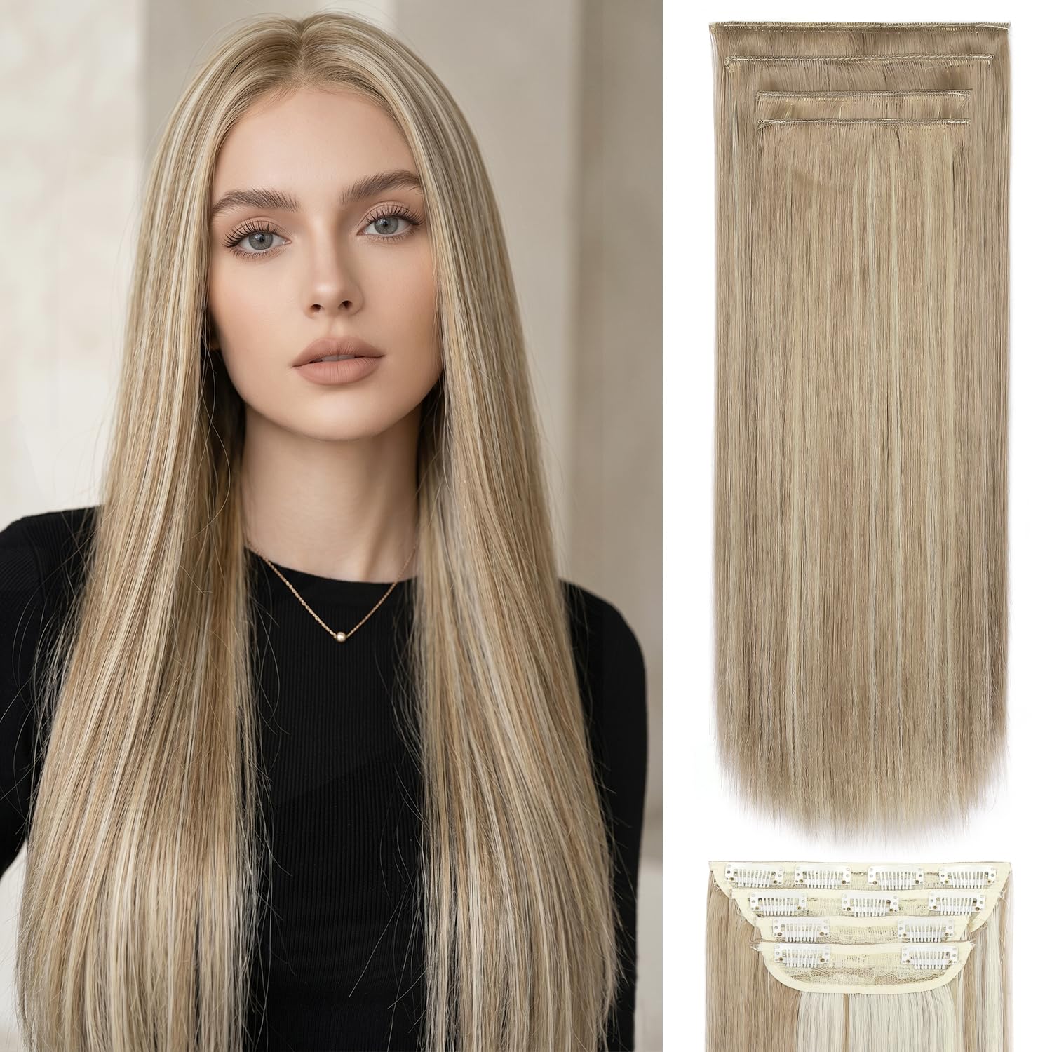 Photo 1 of Hair Extensions Straight Clip in Hair Extensions Clip ins - Soft and Thick (20 Inches, 4Pcs, 16H613#)