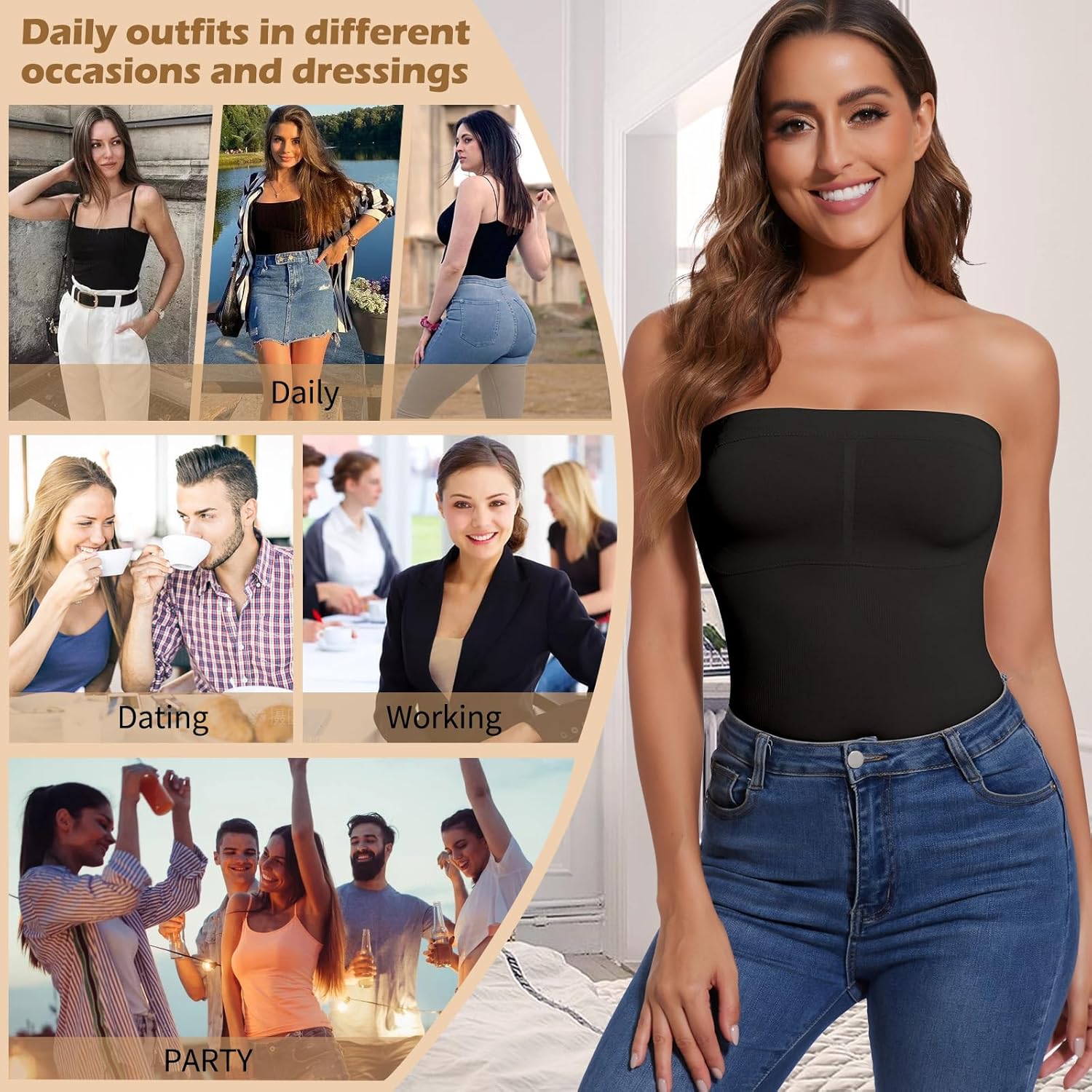 JOYSHAPER Strapless Shapewear Tank Top for Women Bandeau Shapewear Camisole Long Tube Top Strapless Camisoles - Image 6