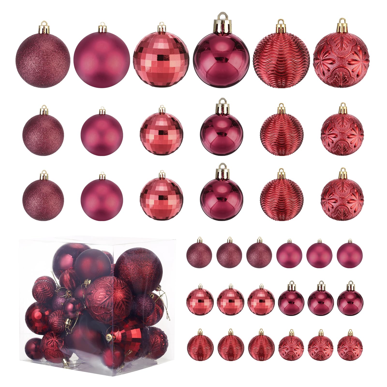 Suspensions sapin de Noël bordeaux lot de 36 boules décoratives
