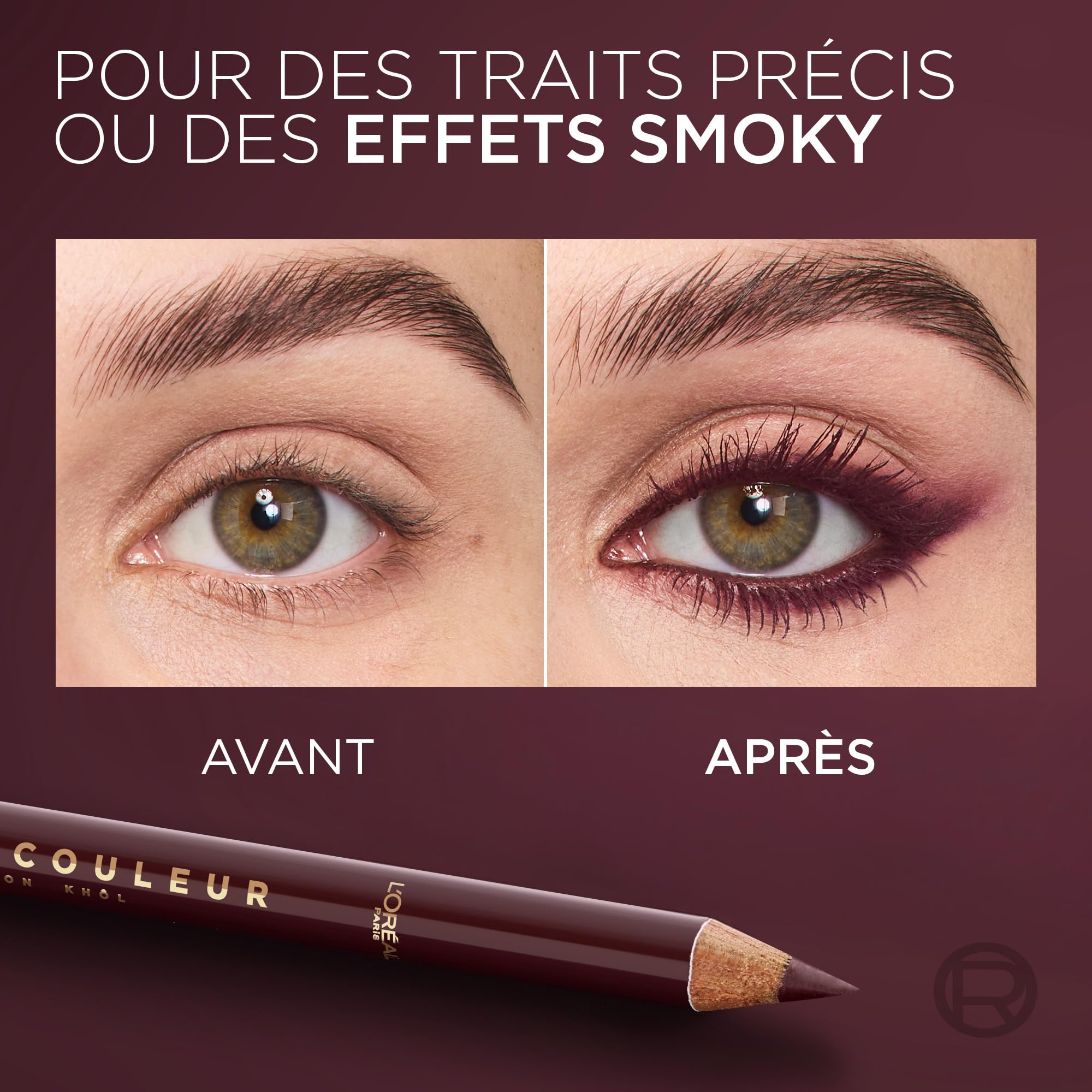 L'Oréal Paris Haute Couleur Crayon Khol Eyeliner Bordeaux Cashmere, intensywny kolor i definicja, kremowa konsystencja z masłem shea