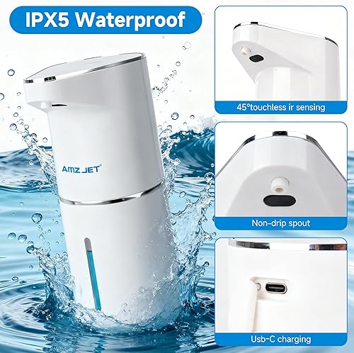 Miniatura 5 de Paquete de 2 dispensadores automáticos de jabón, dispensador de jabón para platos recargable sin contacto, dispensador ajustable de 3 niveles,