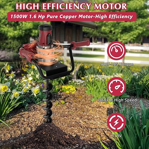 Miniatura 4 de Excavadora de agujeros para postes a gas, 52 CC 2 tiempos con 3 brocas de 4 pulgadas, 6 pulgadas, 8 pulgadas y barra de extensión para valla de