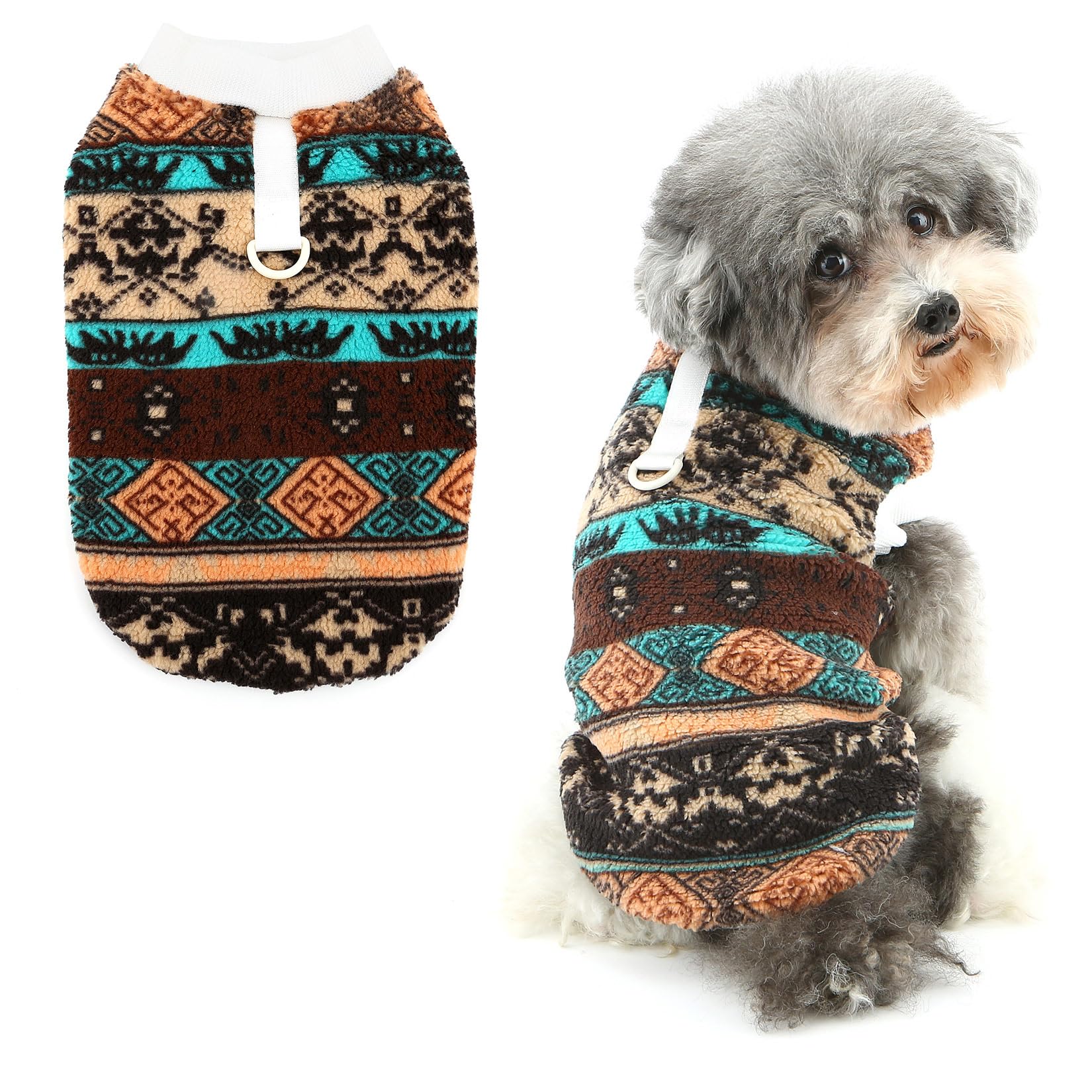 Ranphy Pet Nordic Fair Isle Sherpa Fleece Jumper for Small Dog Puppy Thermal Pullover Sleeveless Vest with D-ring Yorkie Chihuahua Autumn Winter Clothes Cat Clothing,Orange,L