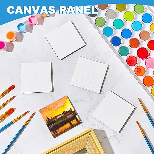 Miniatura 7 de Geyoga 48 piezas de mini lienzos magnéticos para pintar lienzos cuadrados de 2.56 x 2.56 pulgadas, mini azulejos con imán, paneles de arte de