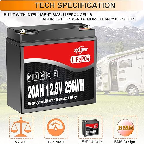 Miniatura 2 de LiFePO4 LiFePO4 - Batería de litio de 12 voltios y 20 Ah LiFePO4 de 12 V, batería recargable de ciclo profundo, batería BMS integrada perfecta para