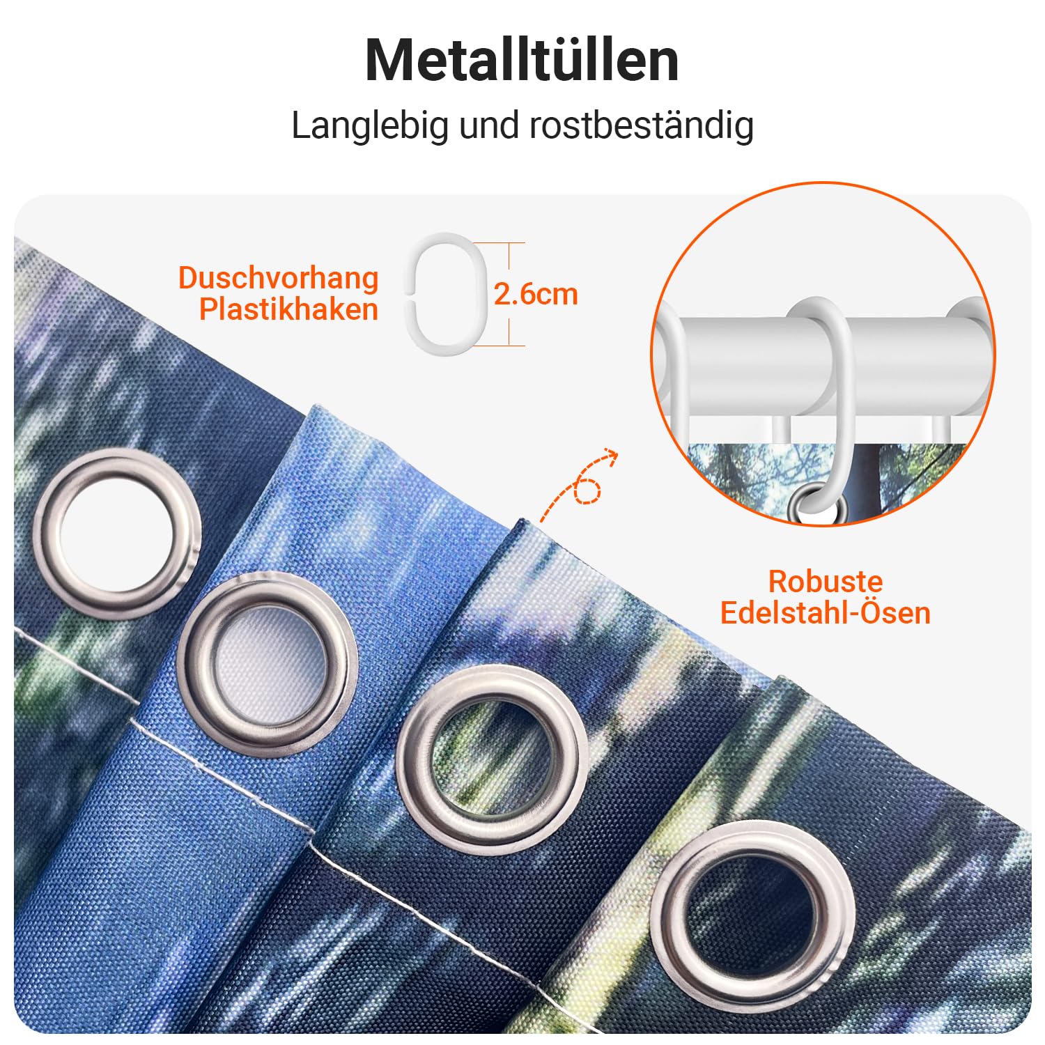 Lerores Shower Curtain, 240 x 180 cm, Forest Jungle, Weighted Hem, Anti-Mould Textile, Water-Repellent - Image 3