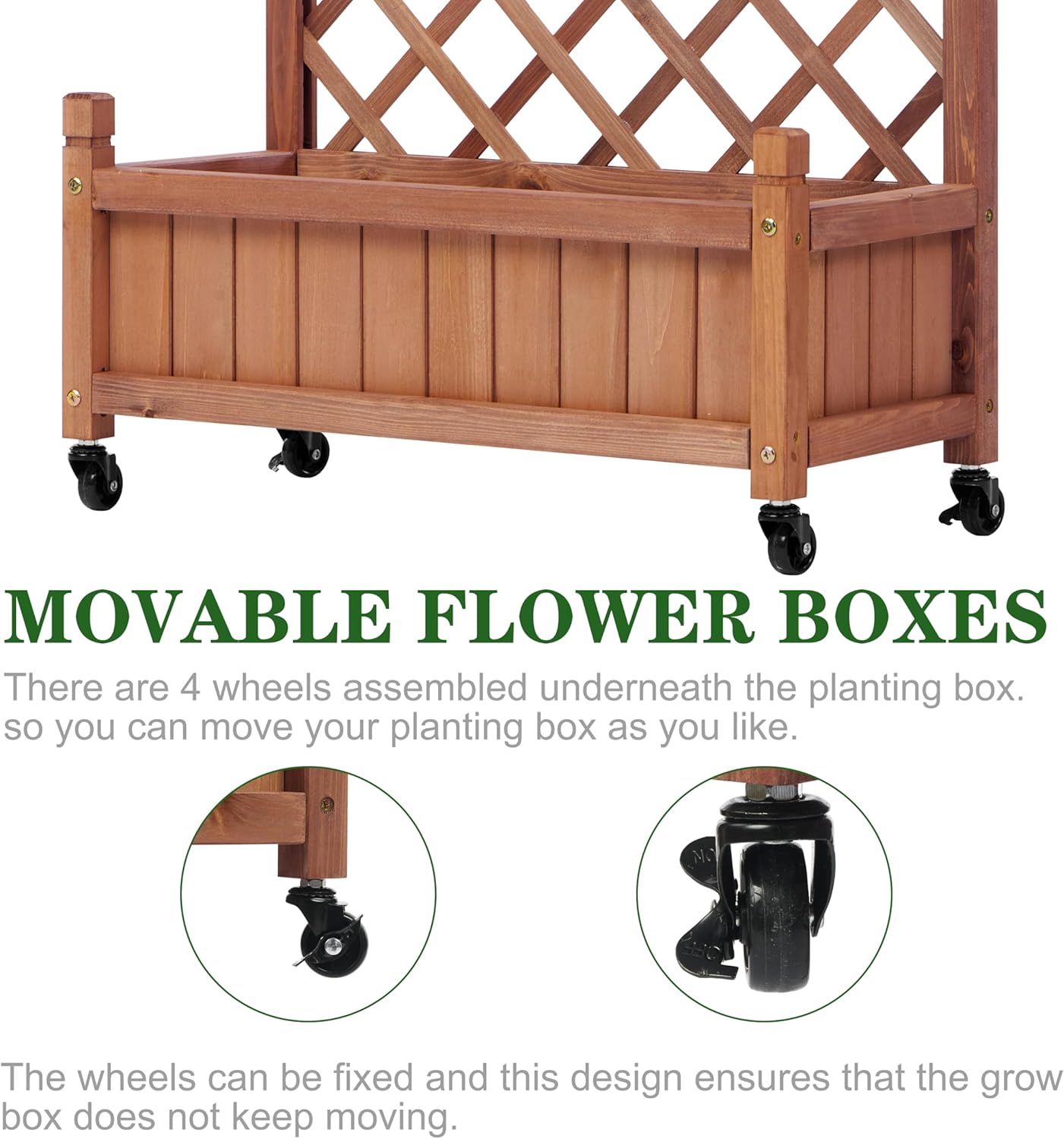 Raised Garden Bed with Trellis Set of 2, Outdoor Wood Planter Box & Plant Stand with Climbing Racks