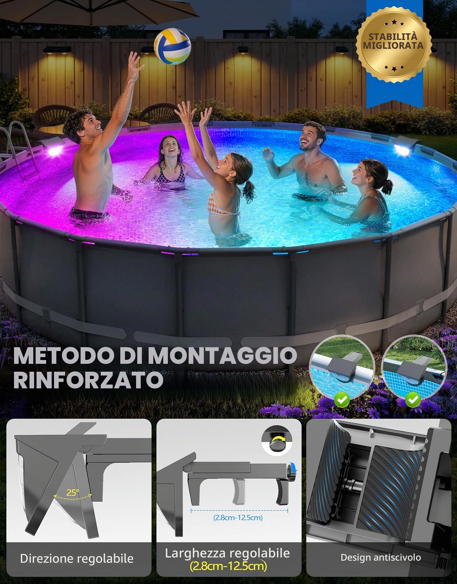 DeeprBetter 2026 Aggiornato Luci Piscina Fuori Terra Solari, Luce Piscina RGB Colori Cambiamento, IP68 Impermeabile Luci LED Piscinas con 10 modalità di Illuminazione, Lampade per Piscinas Giardino