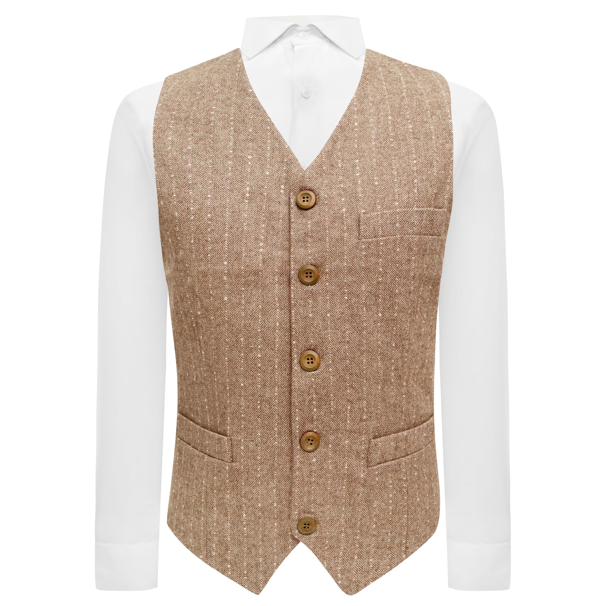 King & Priory Tan Brown Herringbone with Pinstripe Waistcoat - XL