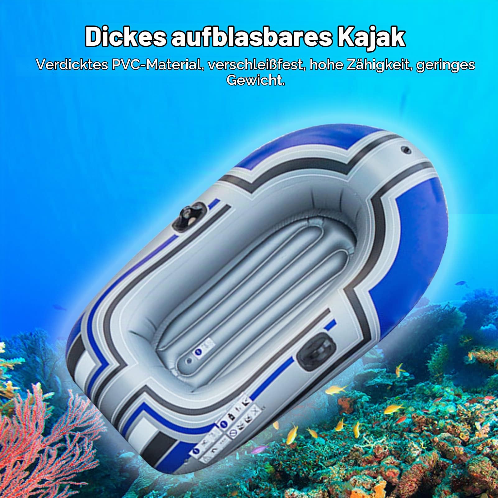 SIXRUN Schlauchboot – EIN-Personen-Kajak aus verstärktem PVC-Material, Einzelboot, 150 x 100 cm, für See, Pool und Freizeit, 80 kg, 0,3 mm dick, tragbar