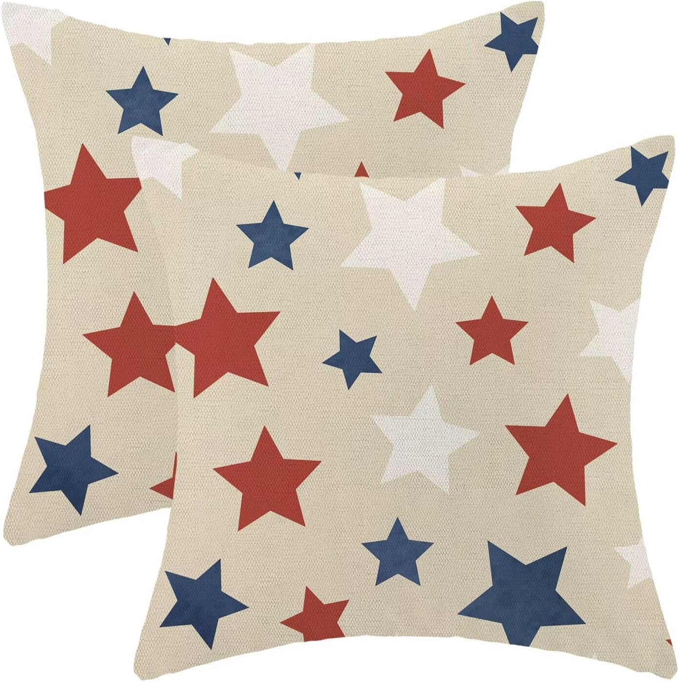 4th of July Pillow Covers 18x18 Inch Set of 2, Patriotic Khaki Outdoor Decorative Independence Day Throw Pillows Memorial Day Stars Couch Cushion Case for Chair Sofa Bedroom Living Room
