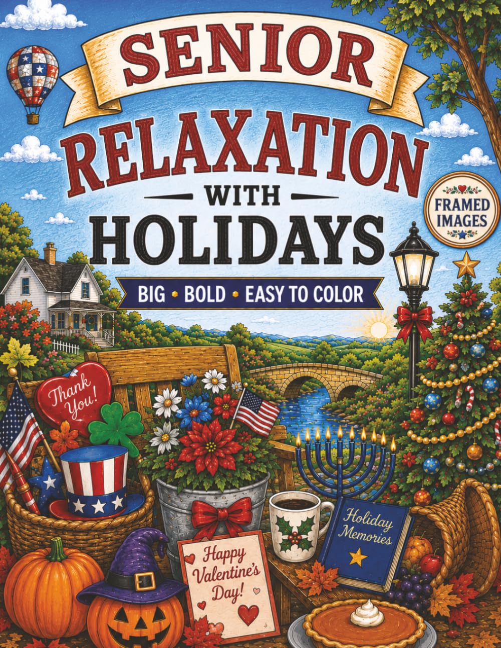 Senior Relaxation with Holidays: Big Bold Easy to Color