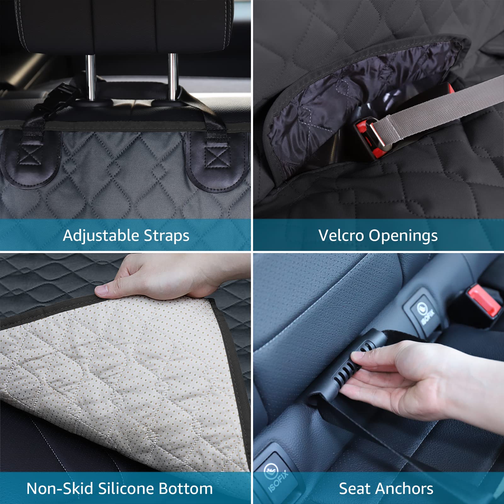Lassie Manta para Perros, Asiento Trasero para Coche, 100% Impermeable y Antideslizante, para Coche Completo con protección Lateral para Coche SUV | Impermeable, ventana de malla, sin deslizamiento, fácil extracción y almacenamiento, tela Oxford resistent