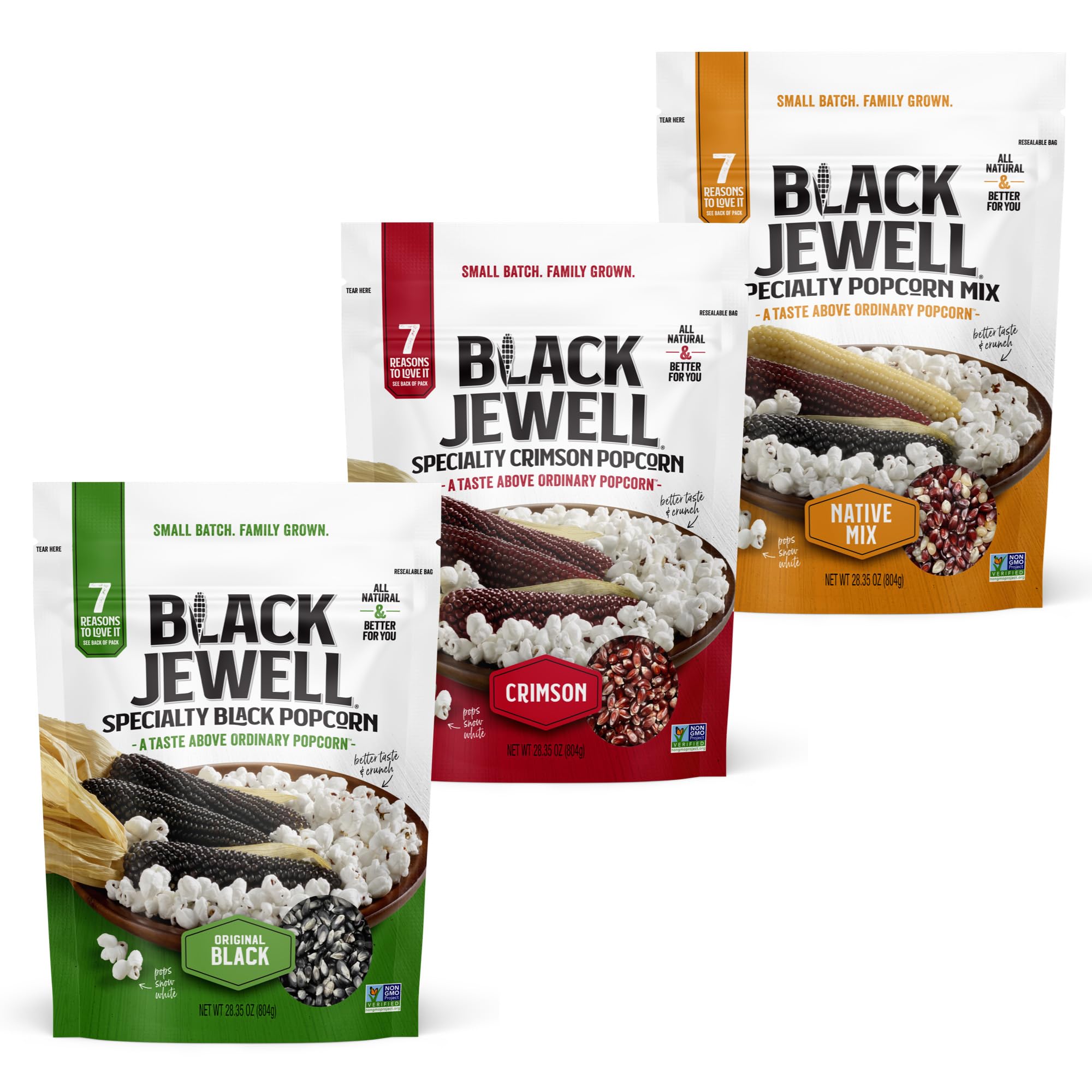 Black Jewell Gourmet Popcorn, Variety Pack with Original Black, Crimson, Native Mix Kernels, 28.35 Ounces (Pack of 3)
