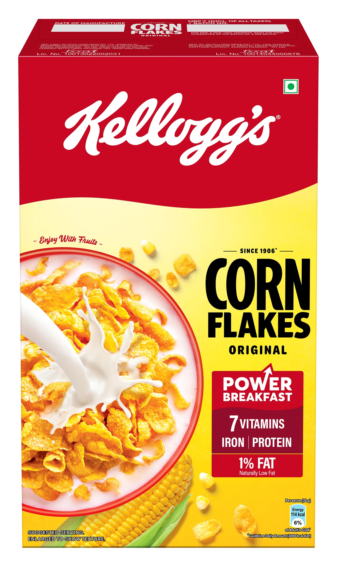 Corn Flakes Original 475g | Power of 5: Energy, Protein, Iron, Calcium, Vitamins B1, B2, B3 & C | Corn Flakes, Breakfast Cereal | Naturally Cholestrol Free
