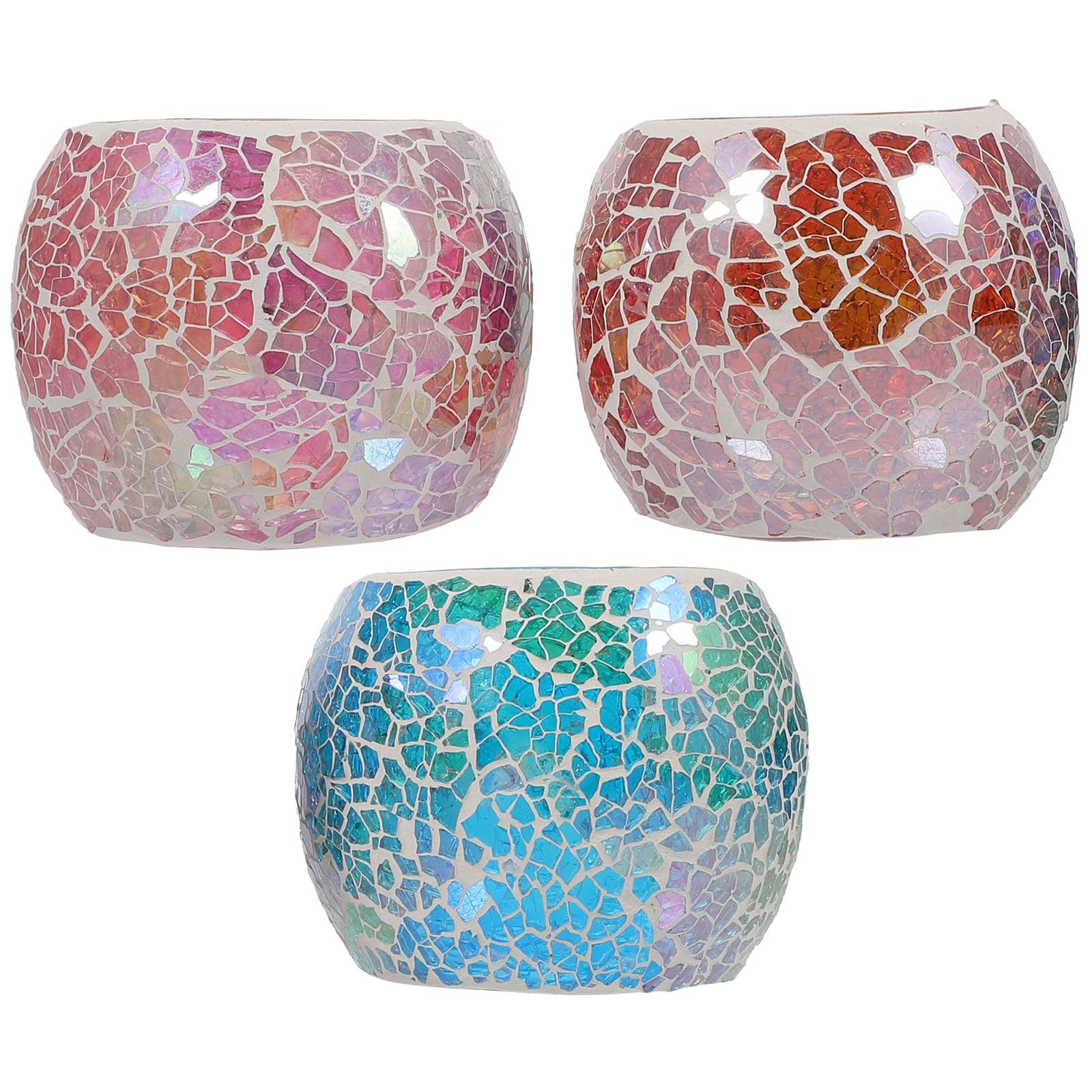 3 Piezas Portavelas de Cristal con Diseño de Azulejos