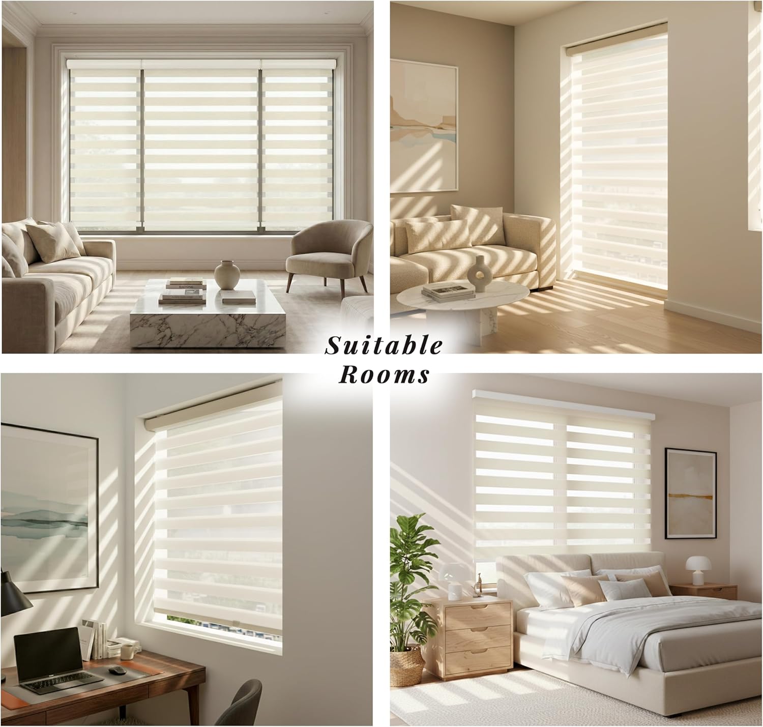 ShadesU Custom Size Zebra Dual Layer Roller Sheer Shades Blinds Light Filtering Window Treatments Privacy Light Control for Day and Night