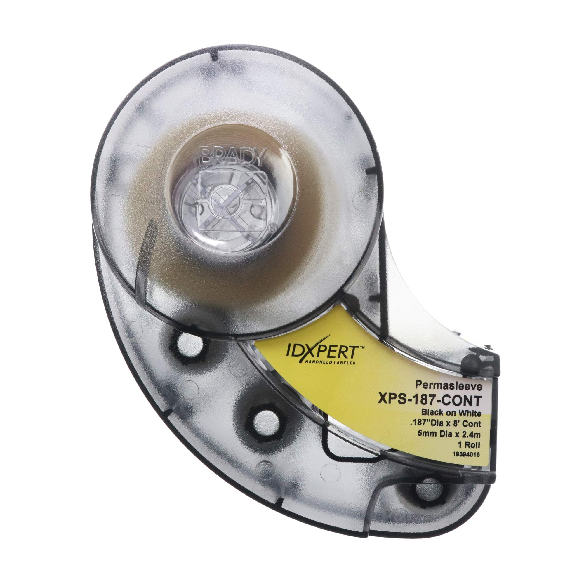 Brady XPS-187-CONT IDXPERT PermaSleeve 0.187" Diameter, 0.335" Height, 8' Width, B-342 PermaSleeve Heat-Shrink Polyolefin, Black On White Color Wire Marker Sleeves