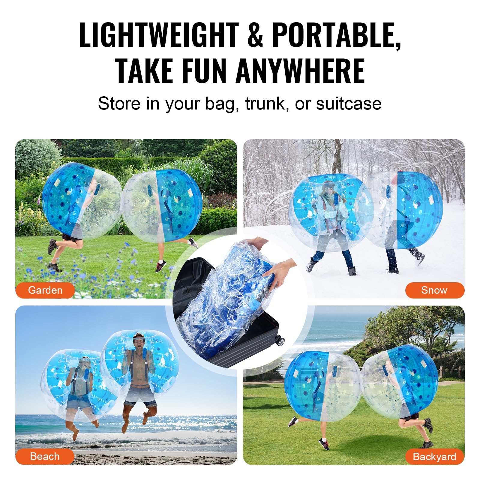 VEVOR Bulle Gonflable de 1,5 m, Balle Pare Chocs à Bulles en PVC pour Hamster Humain 0,8 mm d'Épaisseur pour Adolescents et Adultes Jeux d'Équipe en Plein Air Jouets Pare-Chocs Bleu et Transparent