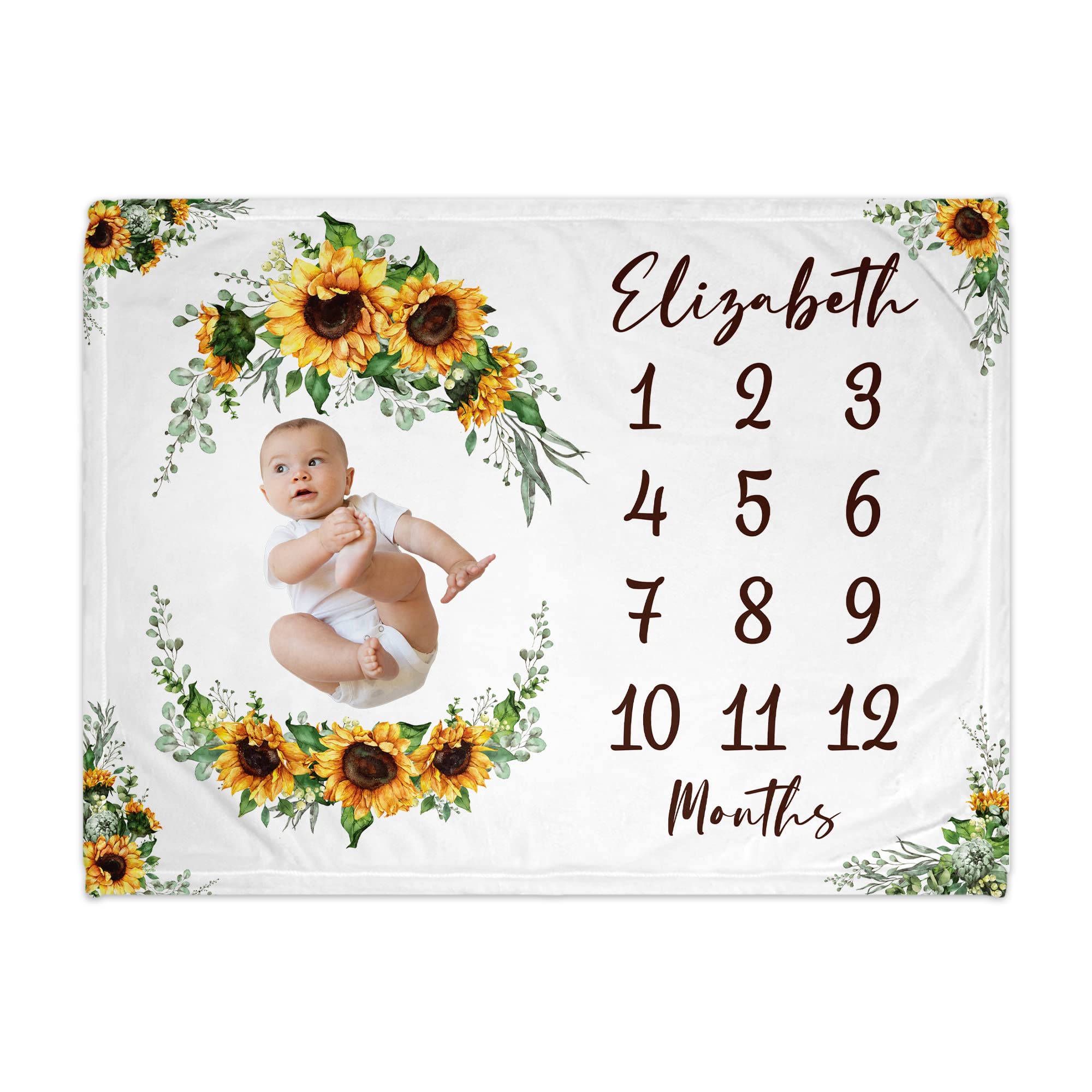 Girls Love A Monogram Personalized Sunflower Polyester Baby Blanket - Custom Baby Milestone …