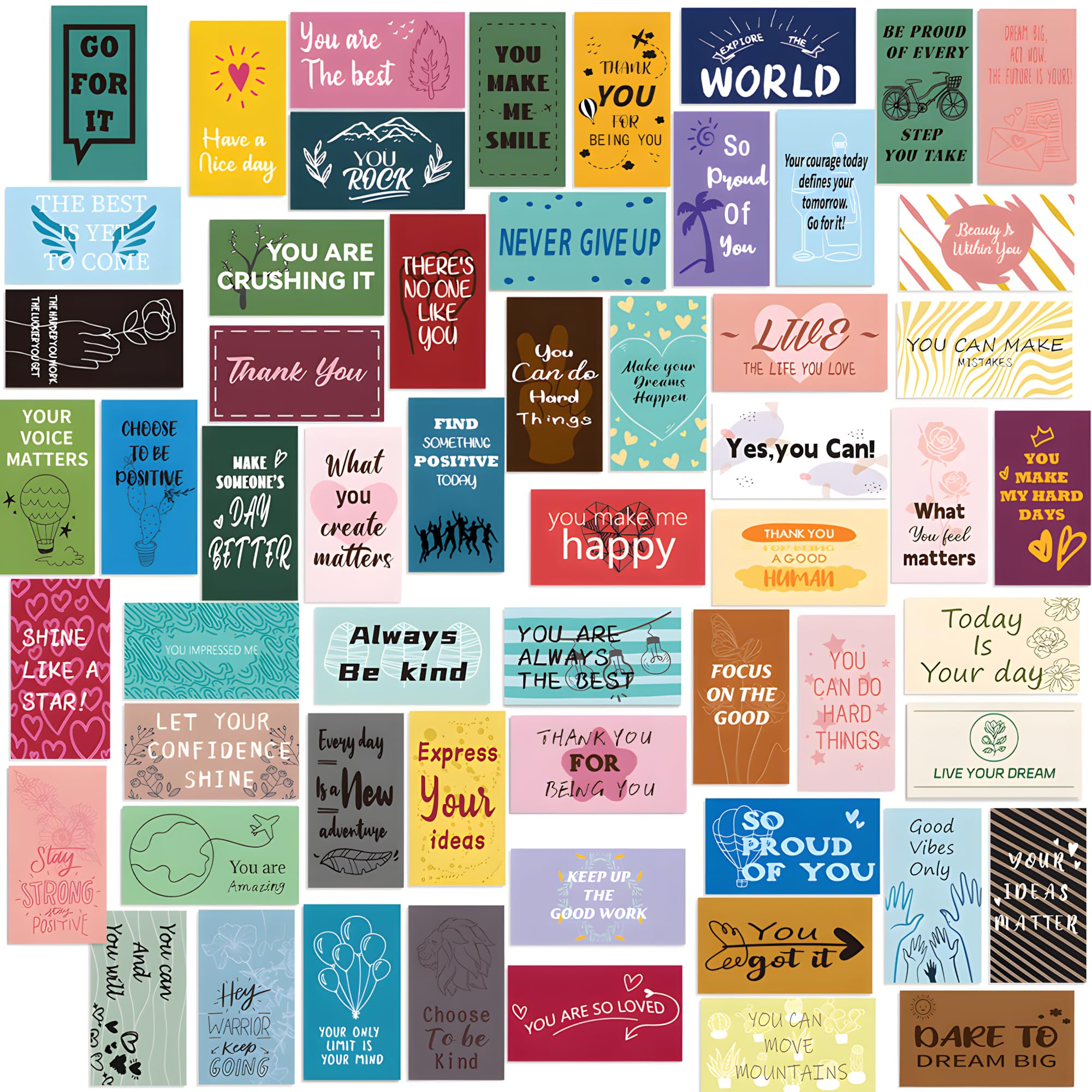60 Pcs Motivational Cards – Positive Affirmation Cards with Inspiring Quotes for Kids Adults, Inspirational Good Luck Card Blank Card for Notes School Office Classroom Gift Daily Encouragement — image 1