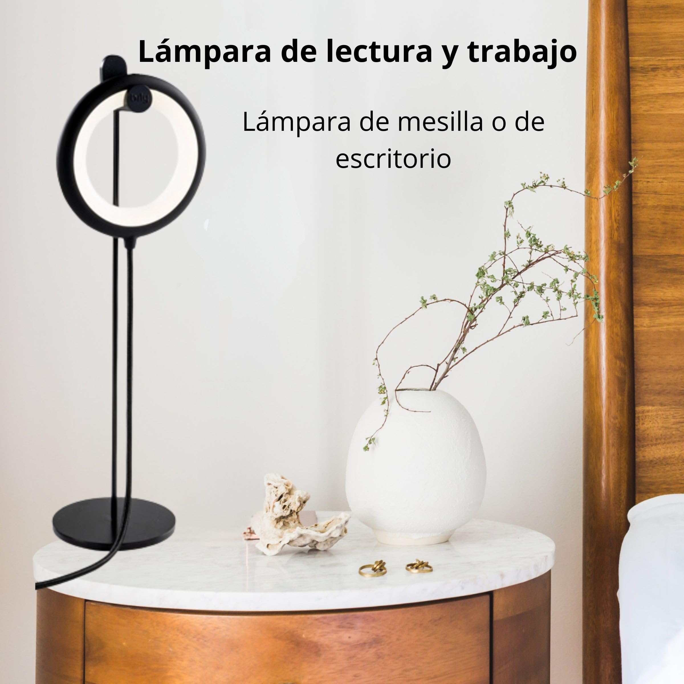 BILY Lámpara de lectura LED, lámpara de escritorio, lámpara de mesilla de noche, con percha y pinza, paquete de luz 3 en 1, puerto USB, 3 niveles de luz - Negro