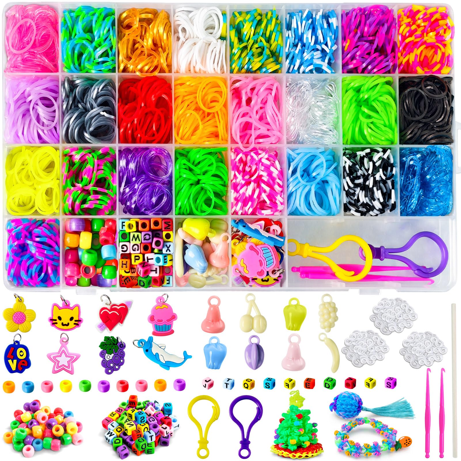 ROSHUKG 2500 Loom Bänder Set für Kinder, 25 Farben Gummibänder Set für Kinder Weben DIY Basteln Geschenk