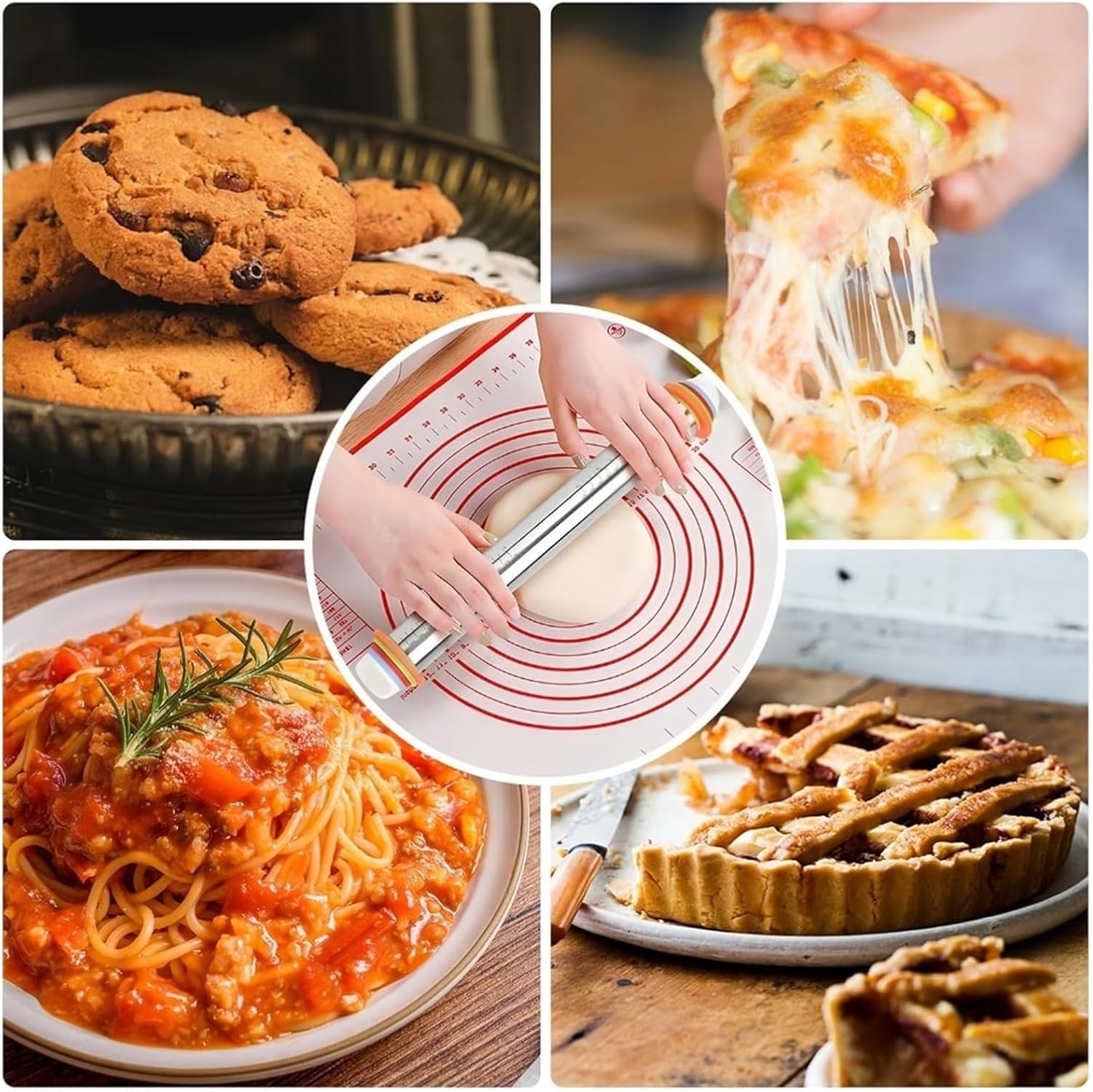 Fit for Rolling Pin and Silicone Baking Pastry Mat Set - Stainless Steel Dough Roller with Adjustable Thickness Rings for Baking Results(Rolling Pins)