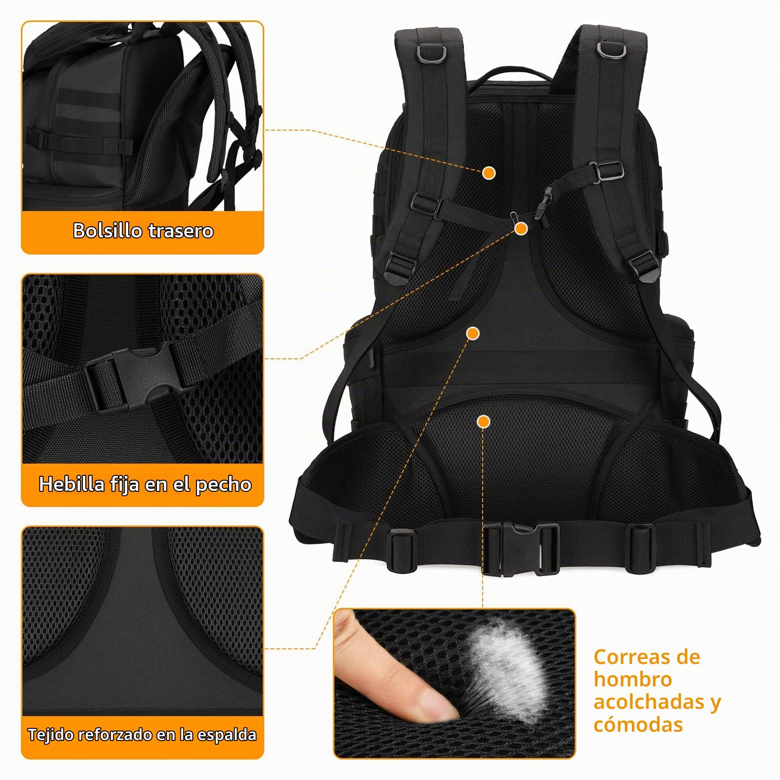 HUNTVP 50L Mochila Táctica Grande Mochila de Asalto 900D Nylon Militar Assault Pack MOLLE Impermeable para Hombre Caza Al Aire Libre Ciclismo Senderismo