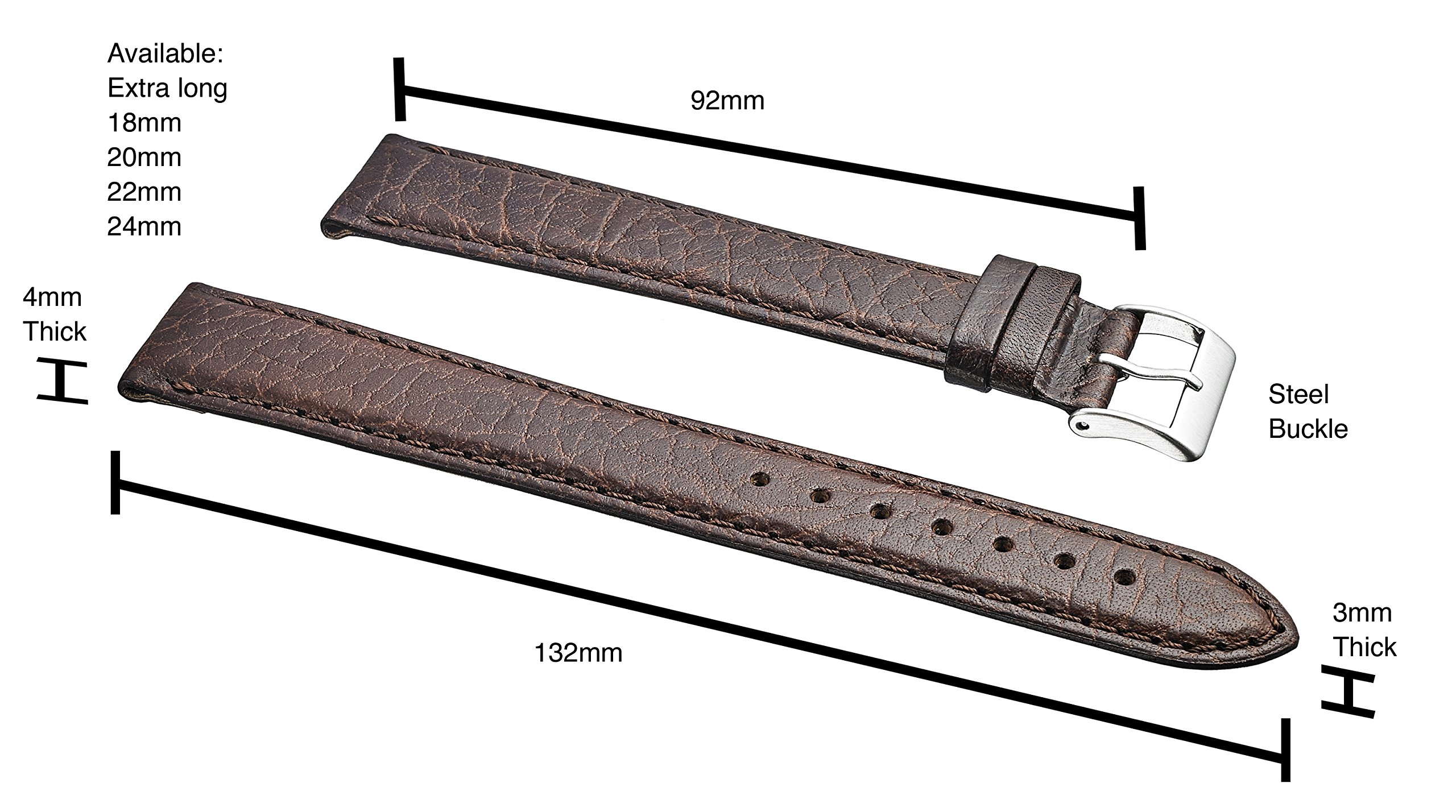 Alpine Brown Soft-Stitched Semi-Padded Genuine Leather Buffalo Full Grain Leather Watch Band | Replacement Watch Band | Premium Long Leather Watch Strap for Men |20XL Watch Strap for Wider Wrists