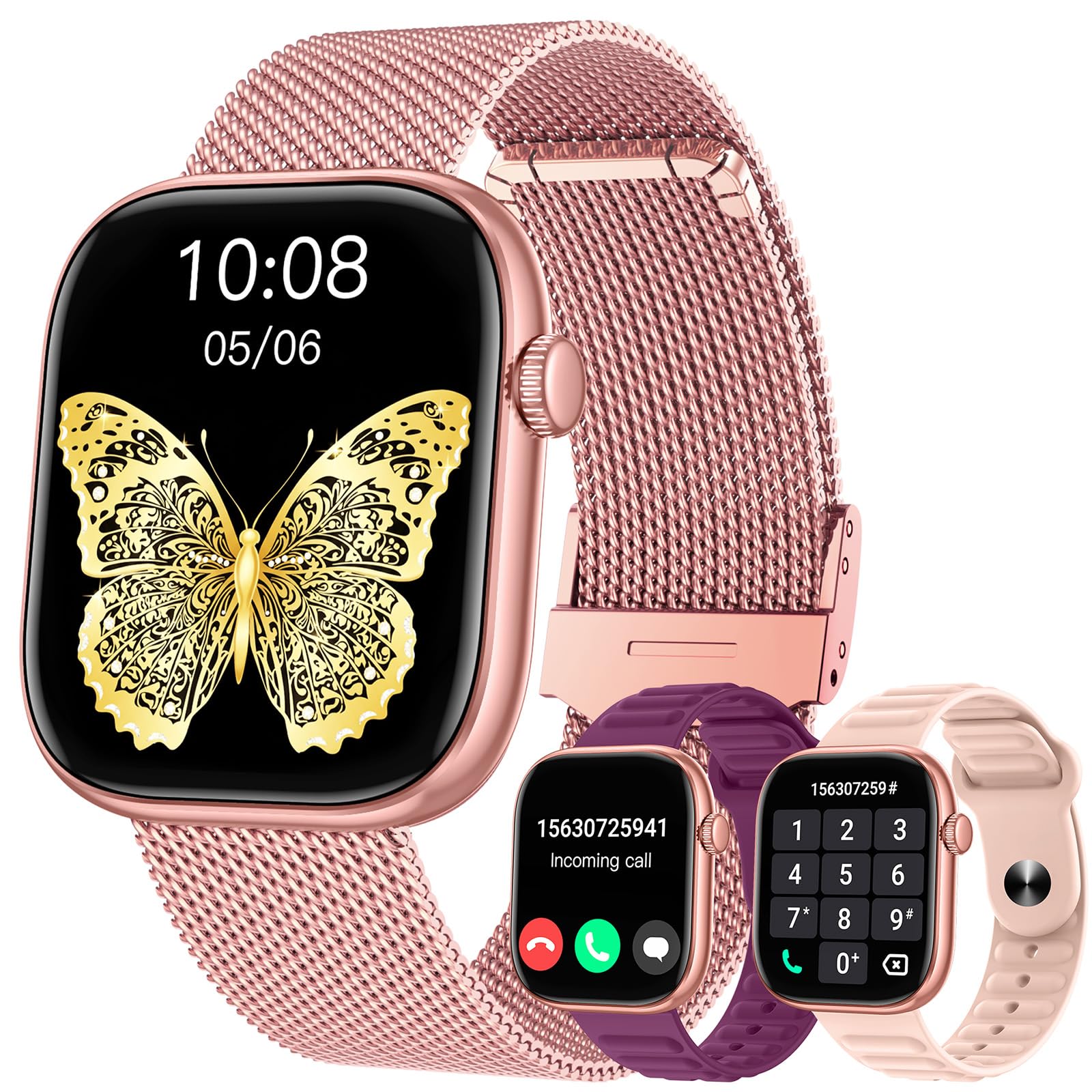 Smartwatch Mujer Reloj Inteligente con Llamada: 1.83'' Digital Smart Watch con Bluetooth Impermeable IP67 Monitor de Estrés Frecuencia Cardíaca Sueño 20+Modo Deportivo 3 Correas para iPhone Android