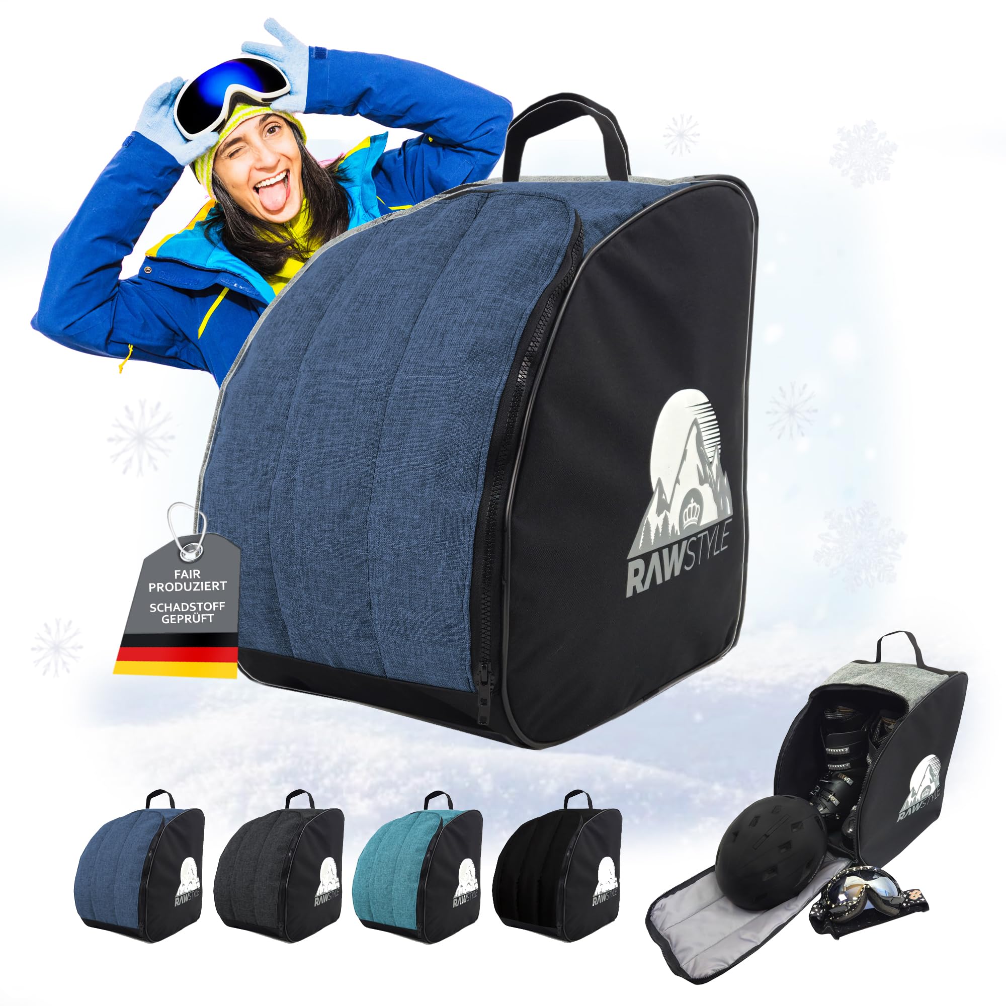 BambiniWelt by Rafael K. Skischuhtasche 40x42x30cm - wasserdichter Skischuh-Rucksack mit Reißverschluss, Tragegriff & Schultergurte - Skischuhaufbewahrung für Skischuhe, Helm & Handschuhe