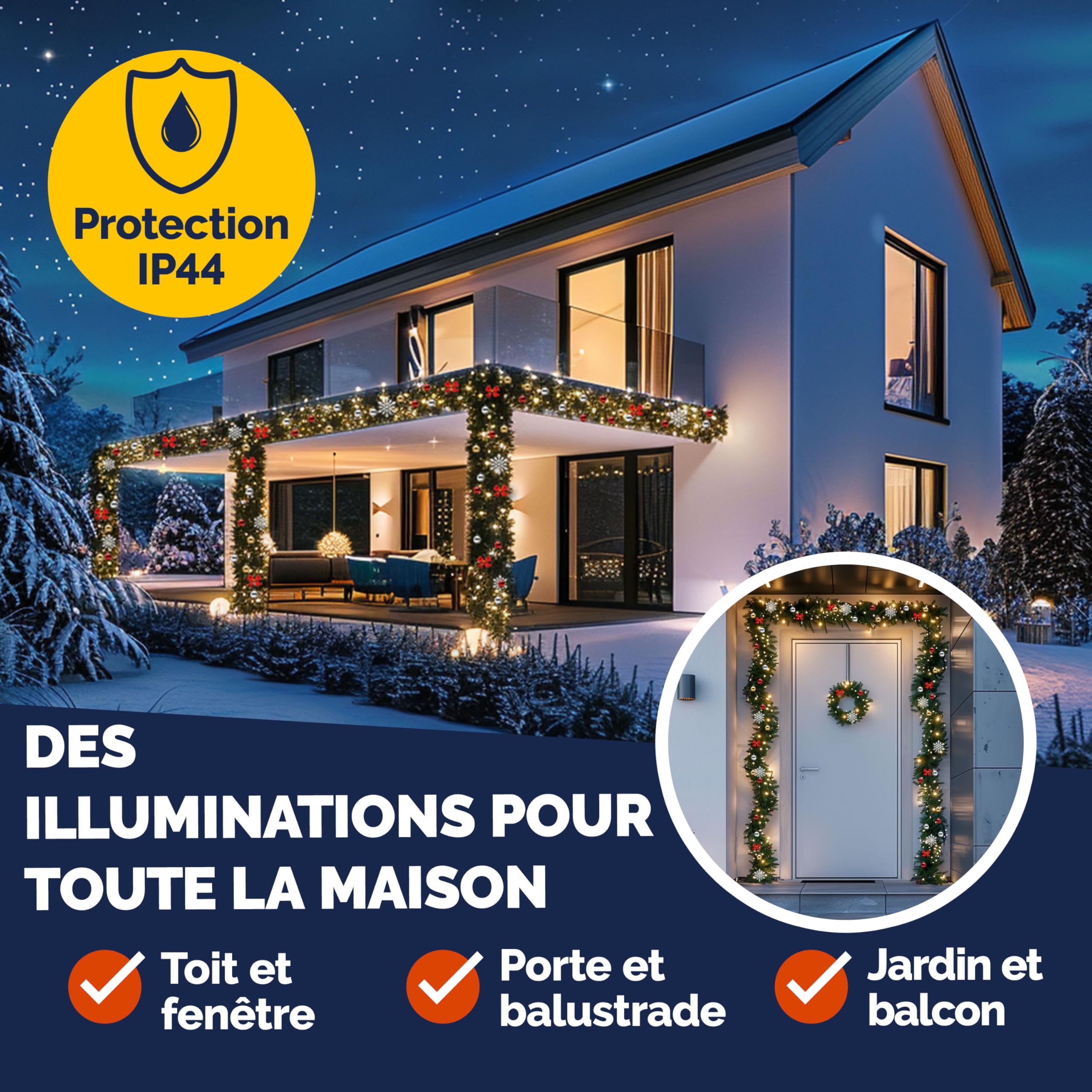 CASARIA® Guirlande de Noël Lumineuse avec déco 5m 80 LED Sapin Artificiel Télécommande Incluse Décoration de noël | lumière blanc chaud, télécommande, décoration noël, vert, sapin artificiel, résistant intempéries, décoration lumineuse, toit