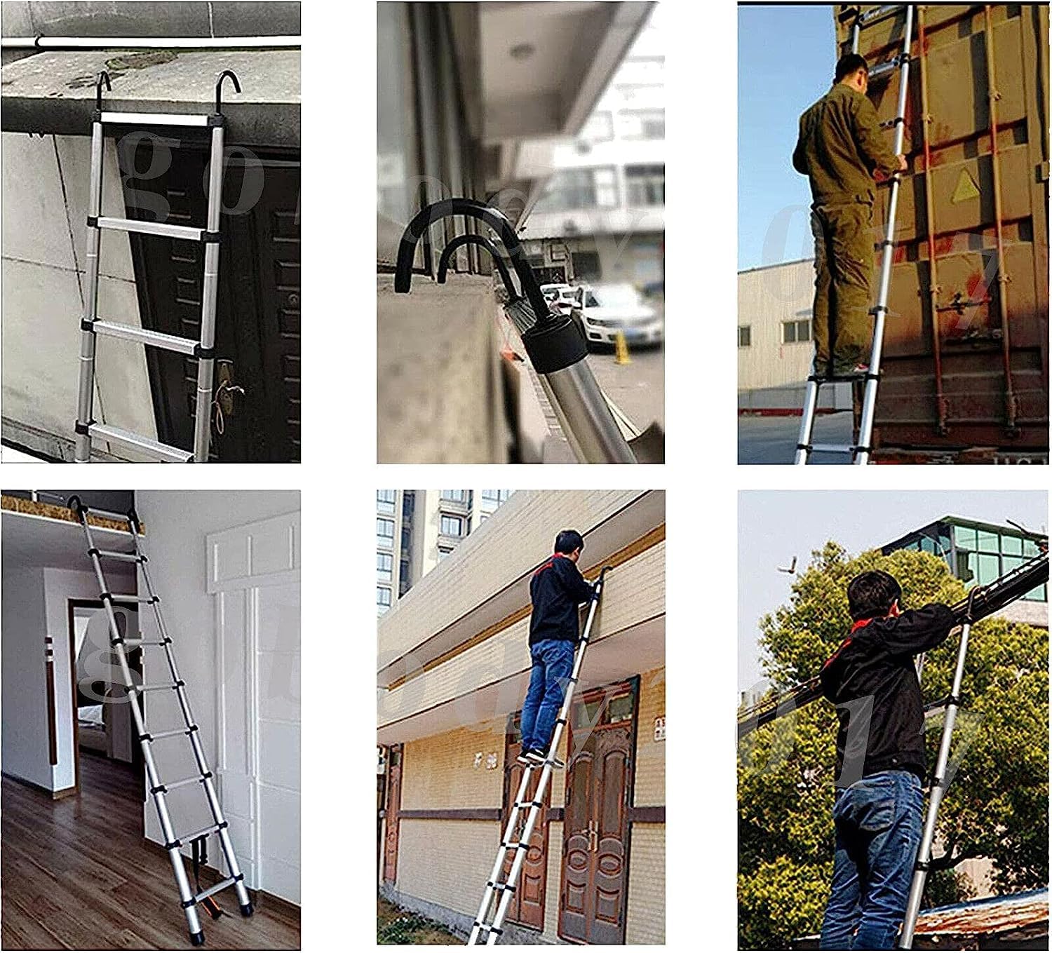 Telescoping Ladder Extension Ladder Multi Purpose Ladders 20FT Collapsible Ladder with 2 Detachable Roff Hooks Heavy Duty Aluminum Telescoping Ladder for Home Clean Gutters, 330 lb Capacity EN131