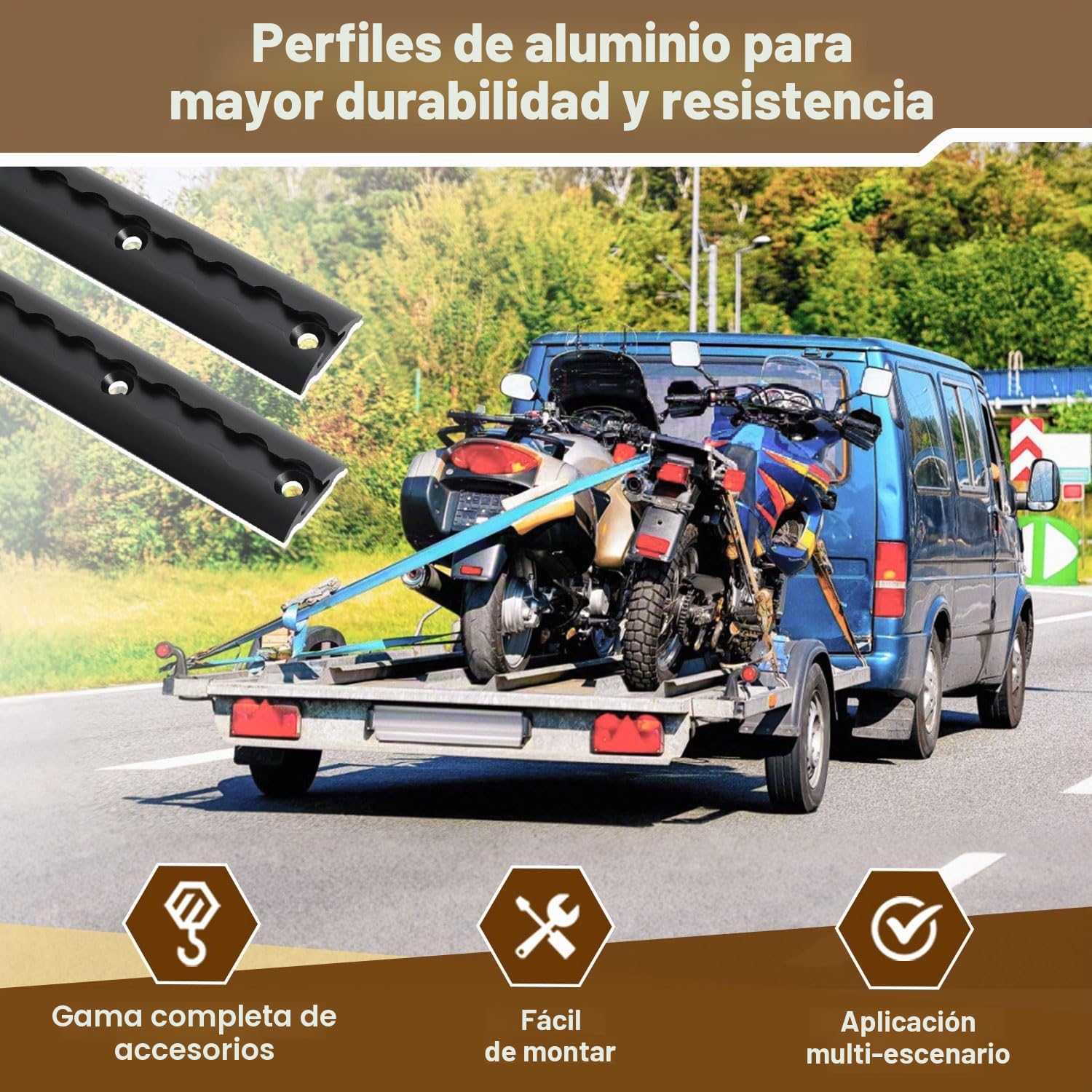 Rieles para aerolíneas 4 x 1 m, riel semicircular con 10 aros de amarre y 8 tapas finales, accesorios de riel de aerolínea negro, para remolques, coches, camiones, caravanas, autocaravanas