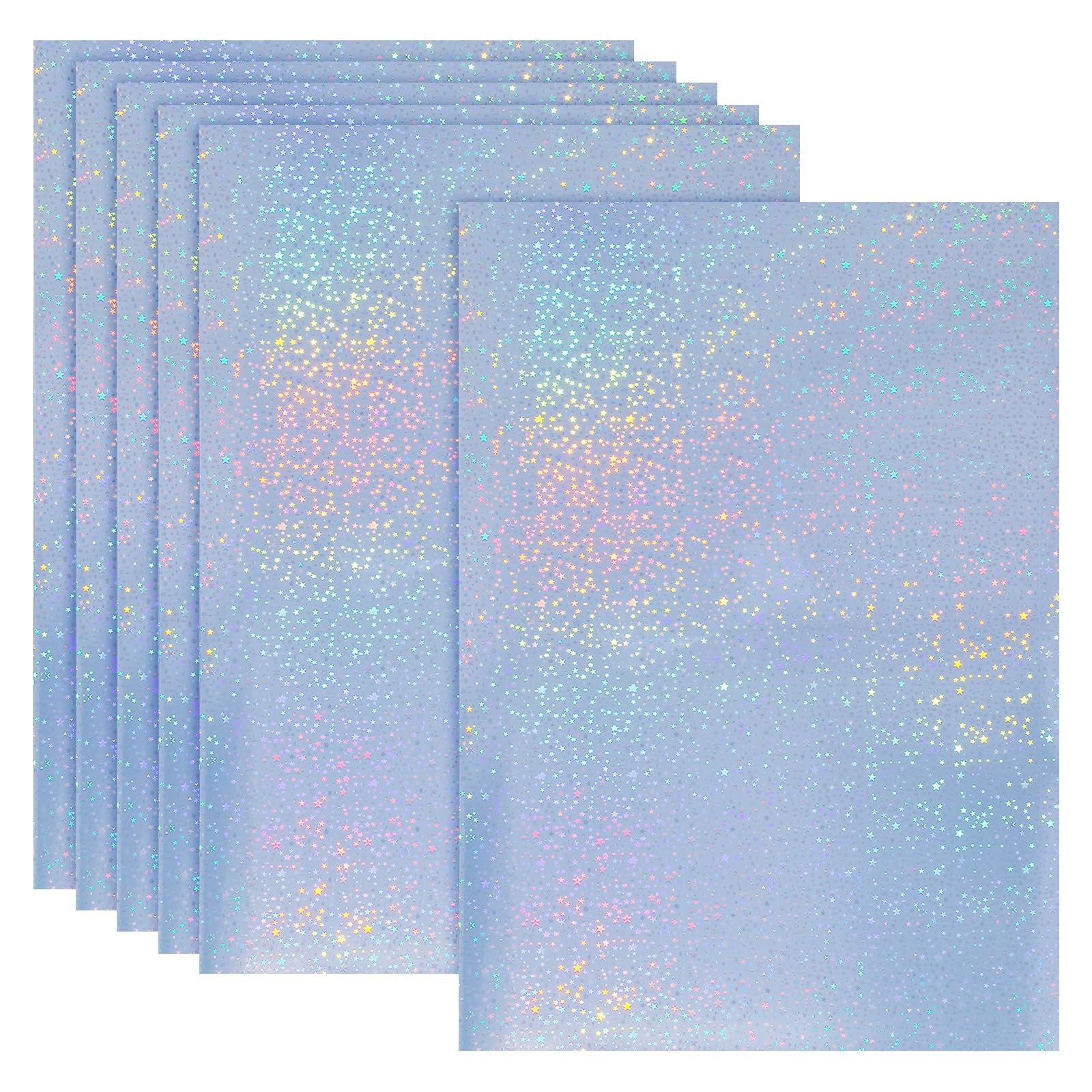 PATIKIL 12x8 Inch Printable Holographic Sticker Paper, 6 Sheets Vinyl Sticker Paper A4 Waterproof Quickly Sticker for Laser Printer Inkjet Printer, Star Pattern
