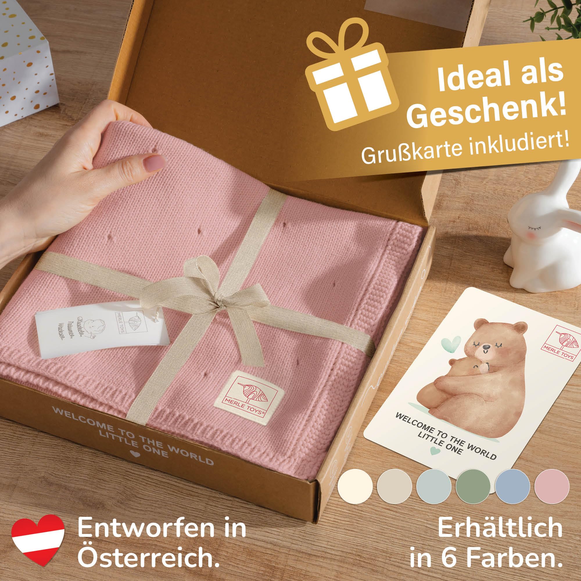 Merle Toys® Premium Babydecke Baumwolle, 100% Bio - GOTS & Oeko-TEX Zertifizierte Strickdecke, Baby Decke Neugeborenen, Kuscheldecke Baby, Blanket Newborn Cotton, Babydecke Bio Baumwolle, Rosa