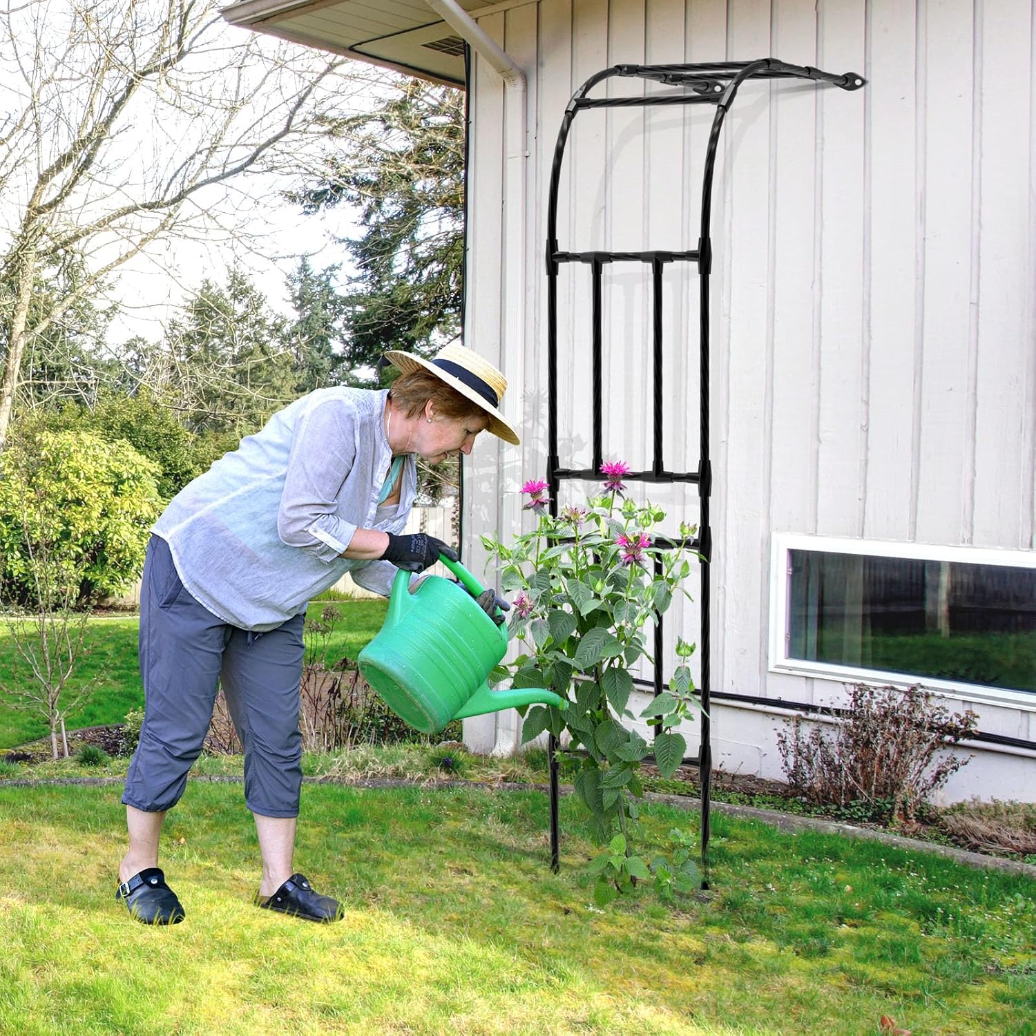 Half Garden Arch - Wall Trellis for Climbing Plants Outdoor, Metal Arch with Plastic-Coated Steel Pipe, Arbor Trellis for Lawn, Patio, Backyard Decorations, 47in(L)*94.5in(H)