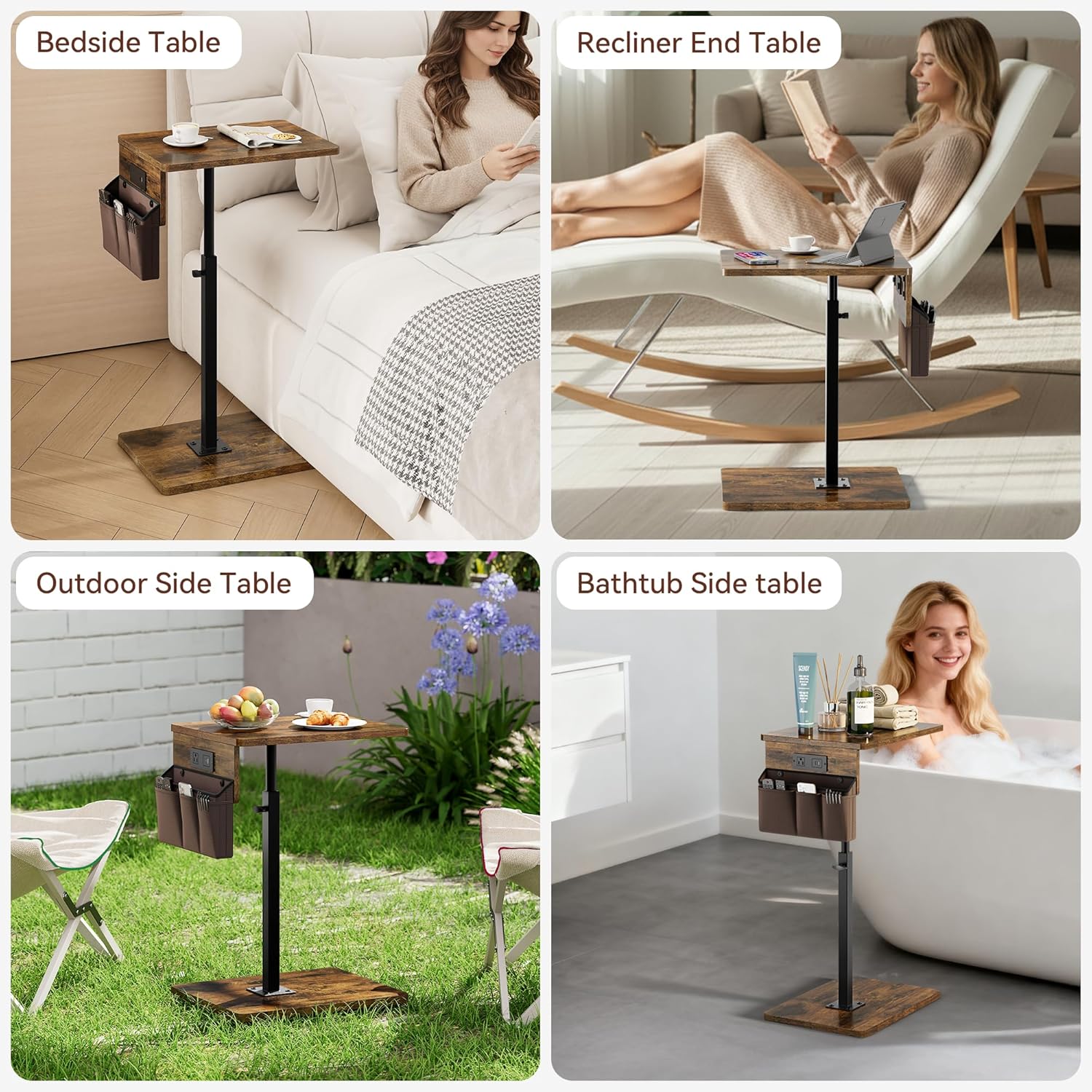 Vagusicc Sofa Armrest Tray Table for Couch - 360° Swivel Height Adjustable Side Table for Small Spaces, Snack Side Table for Bed or Chair, C Shaped End Table Snack Table for Eating Dinner Laptop