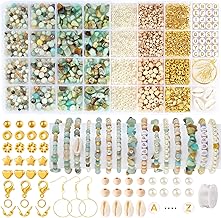 Funtopia 11 Pairs Stainless Steel Small Hoop Earrings and 1562pcs Natural Stone Beads Jewelry Making Kit