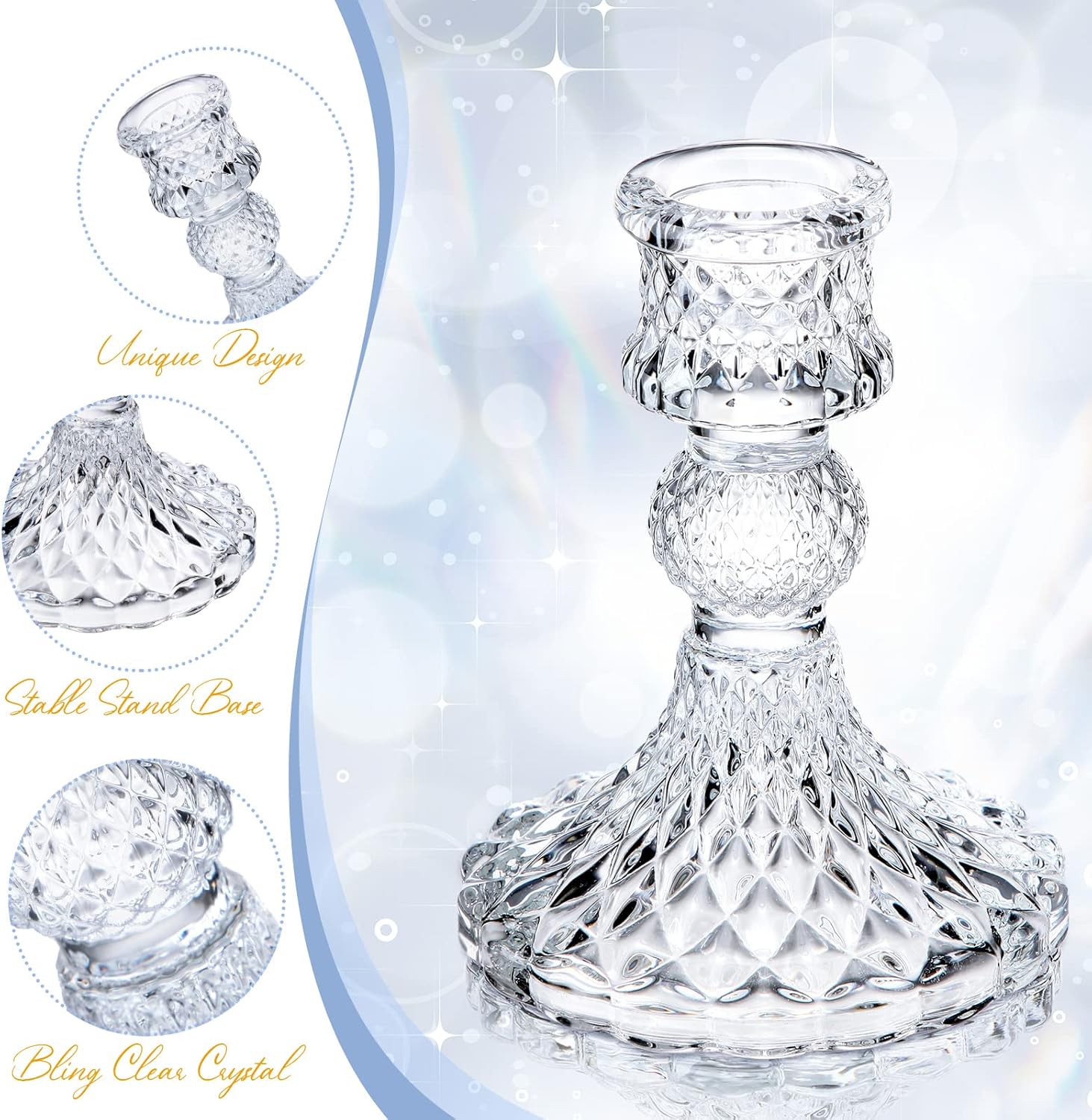 Sieral 24 Pcs Clear Taper Candle Holders 4'' Tall Glass Candlestick Holders Bulk Crystal Decorative Stand Wedding Stick Holder for Anniversary Party Dining Table Festival Decor - Image 3