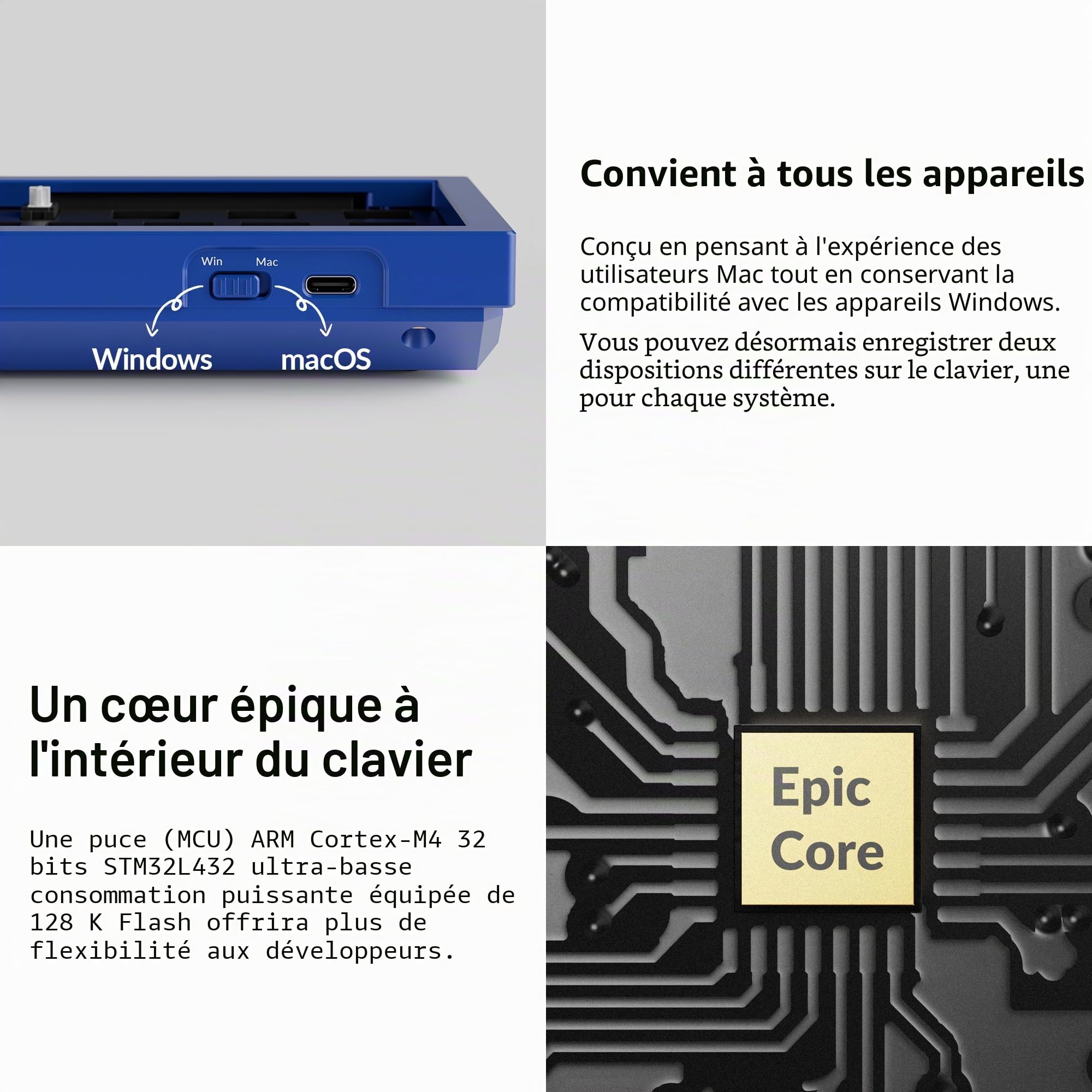 Keychron Q9 Kit de Clavier Mécanique DIY 53 Touches, Barebone ISO en Aluminium Usiné CNC, Programmable QMK, RGB, Switches 3/5 Broches, Kit Barebone Gaming à Monter Soi-même pour Win/Mac - Bleu
