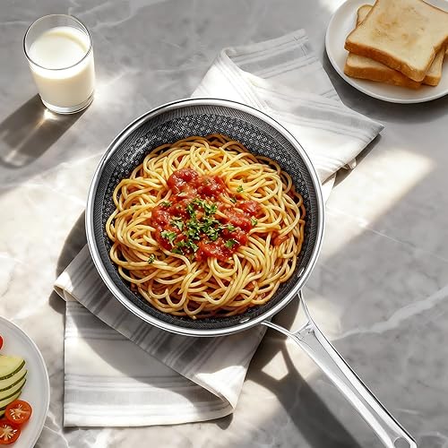 Miniatura 7 de ROVSUN Sartén antiadherente de 10 pulgadas, sartén antiadherente de acero inoxidable de tres capas, juego de cocina no tóxica para caravana, sartén