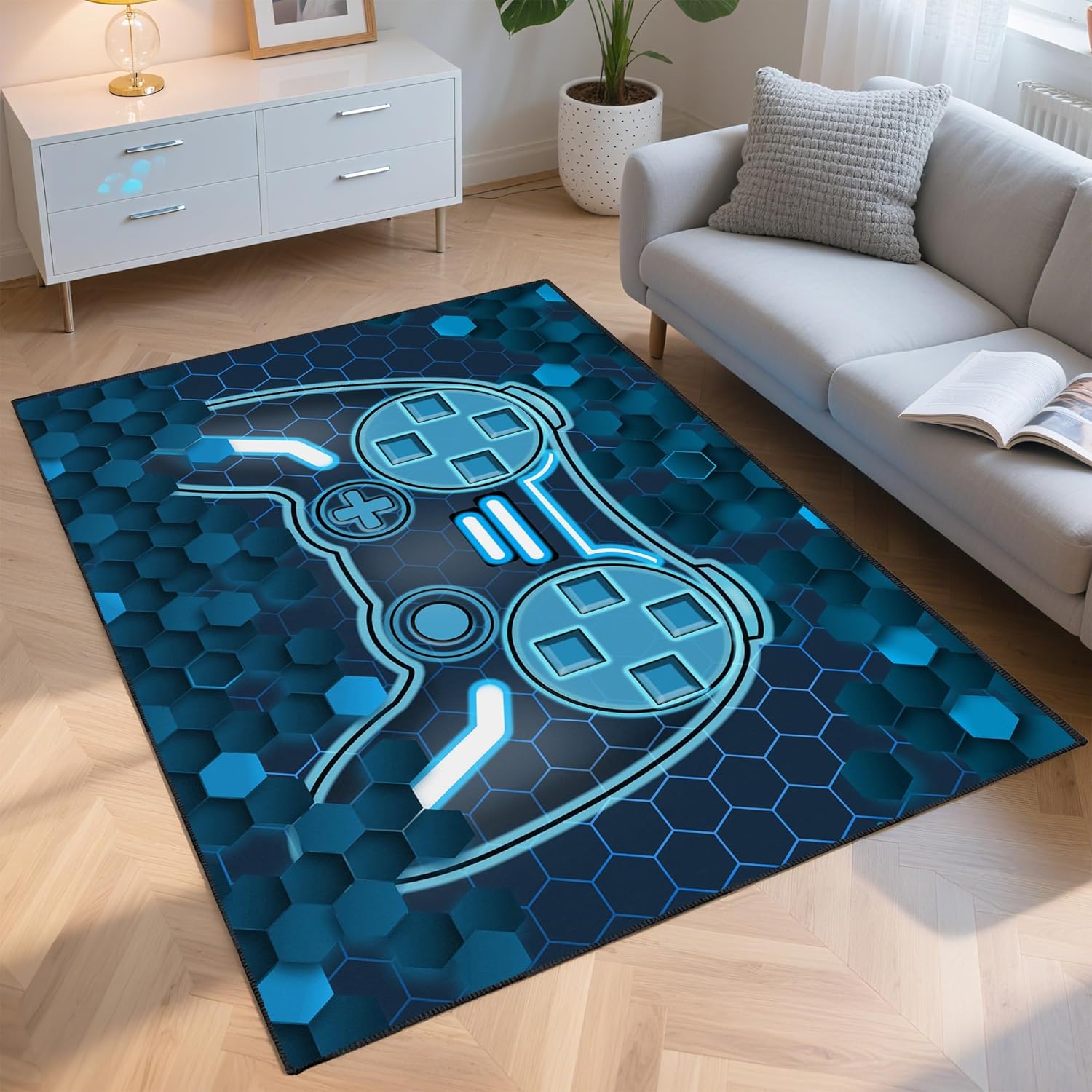 Gamer Rug for Room,5'x7' Gaming Rugs with Non-Slip Backing,Game Room Carpet for Bedroom and Livingroom Decor
